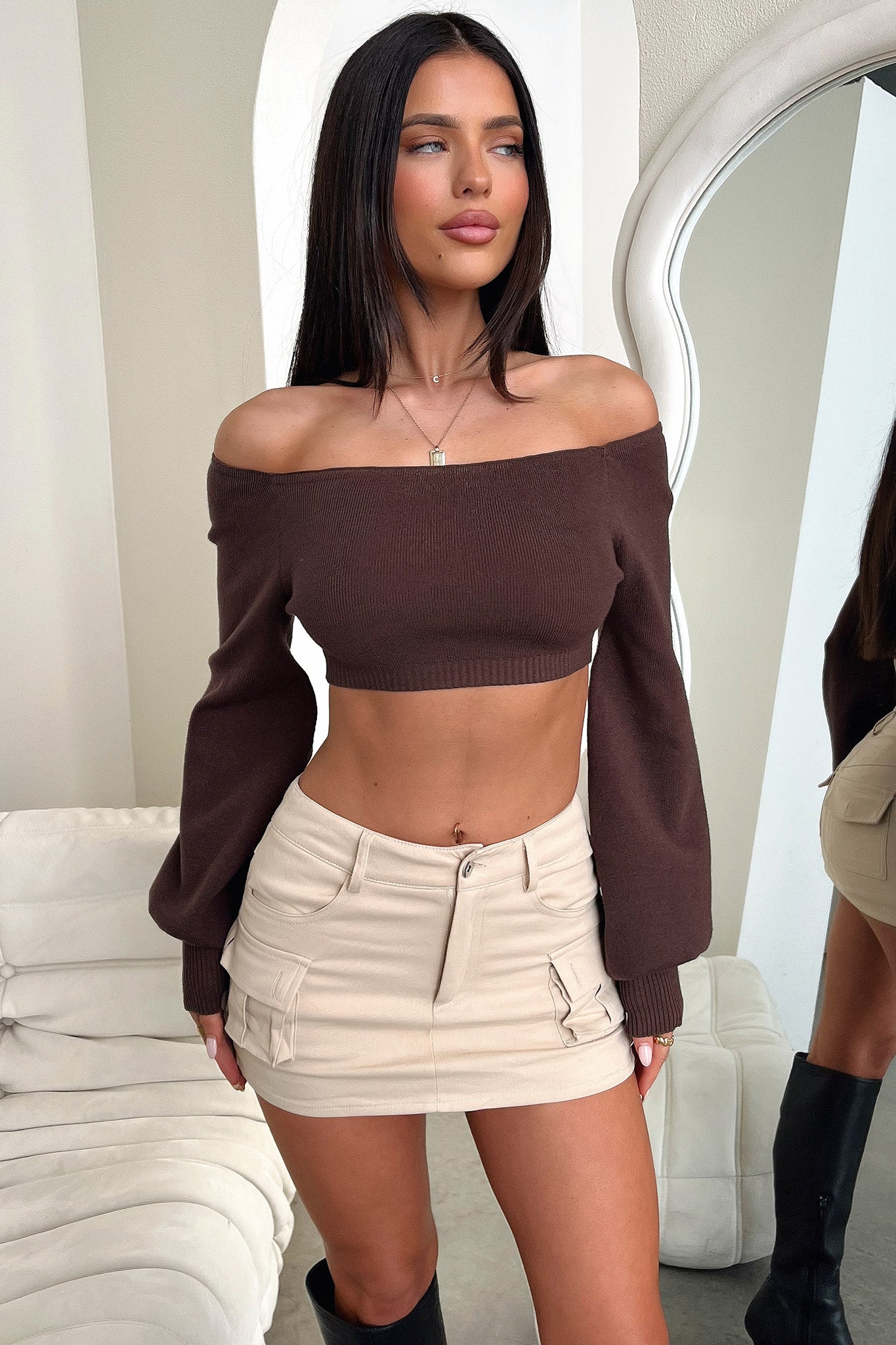 Tuesday Cropped Knit - Brown-Coutiqo