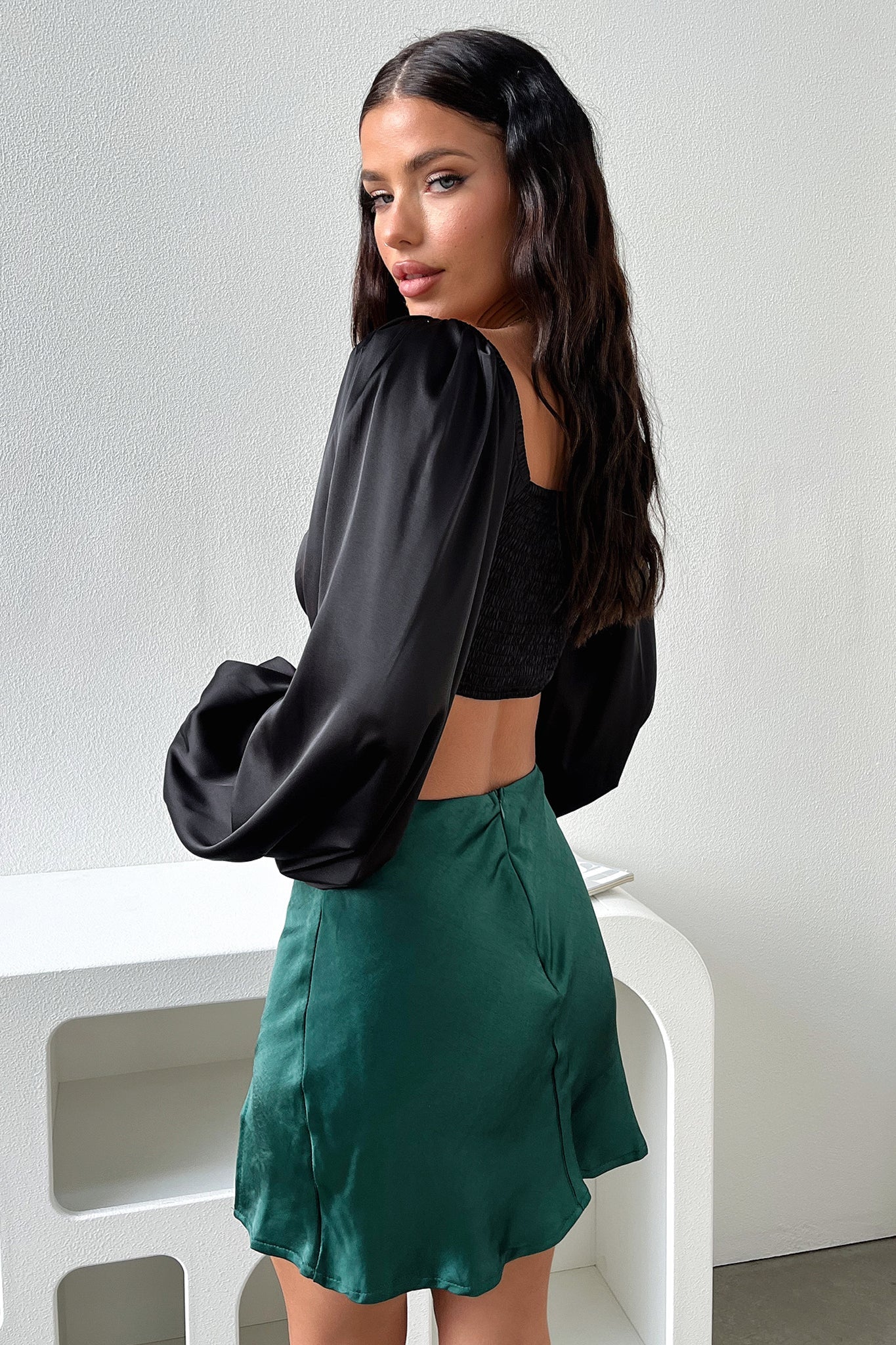 Zara Silk Mini Skirt - Emerald-Coutiqo