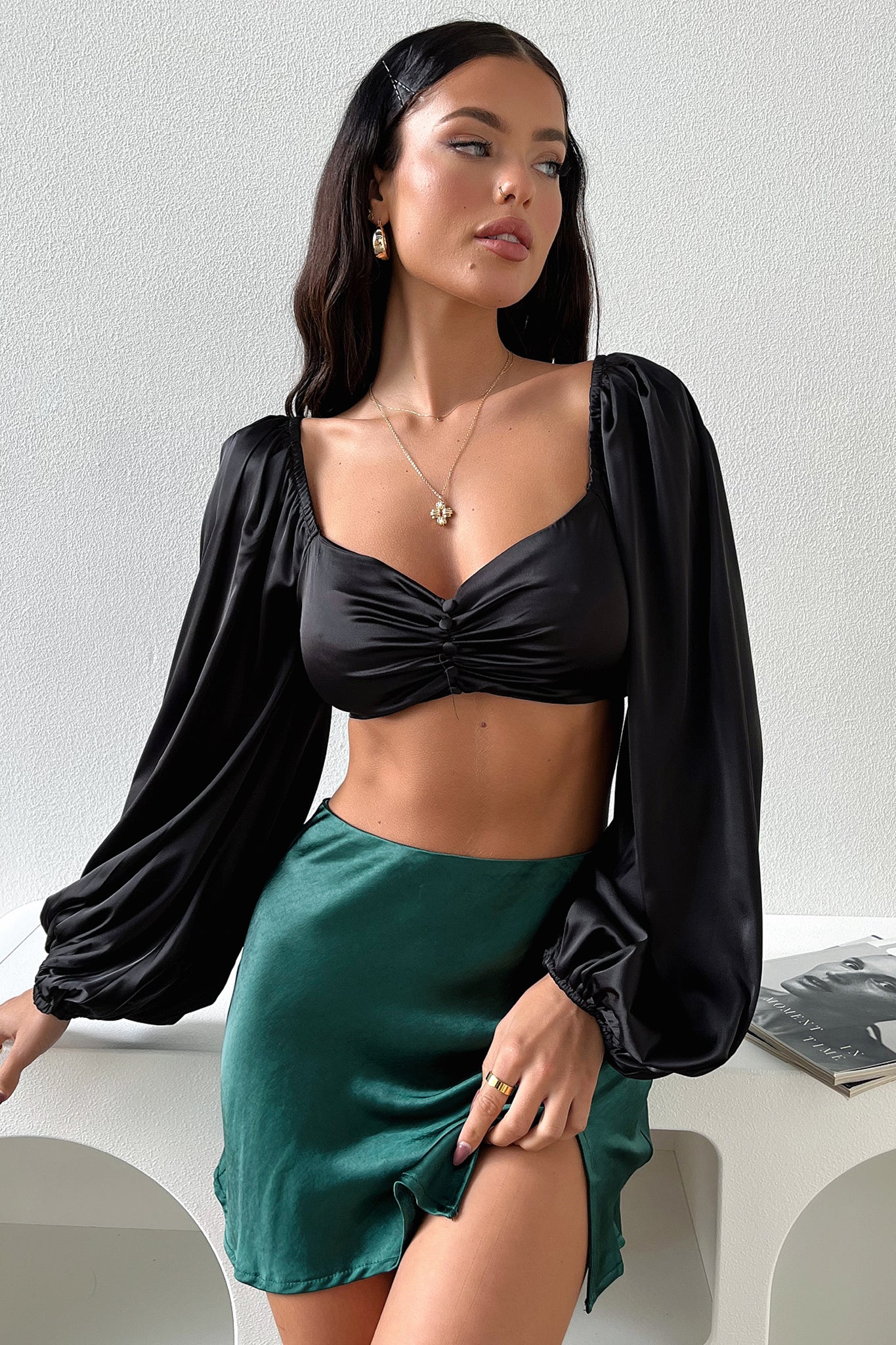 Zara Silk Mini Skirt - Emerald-Coutiqo