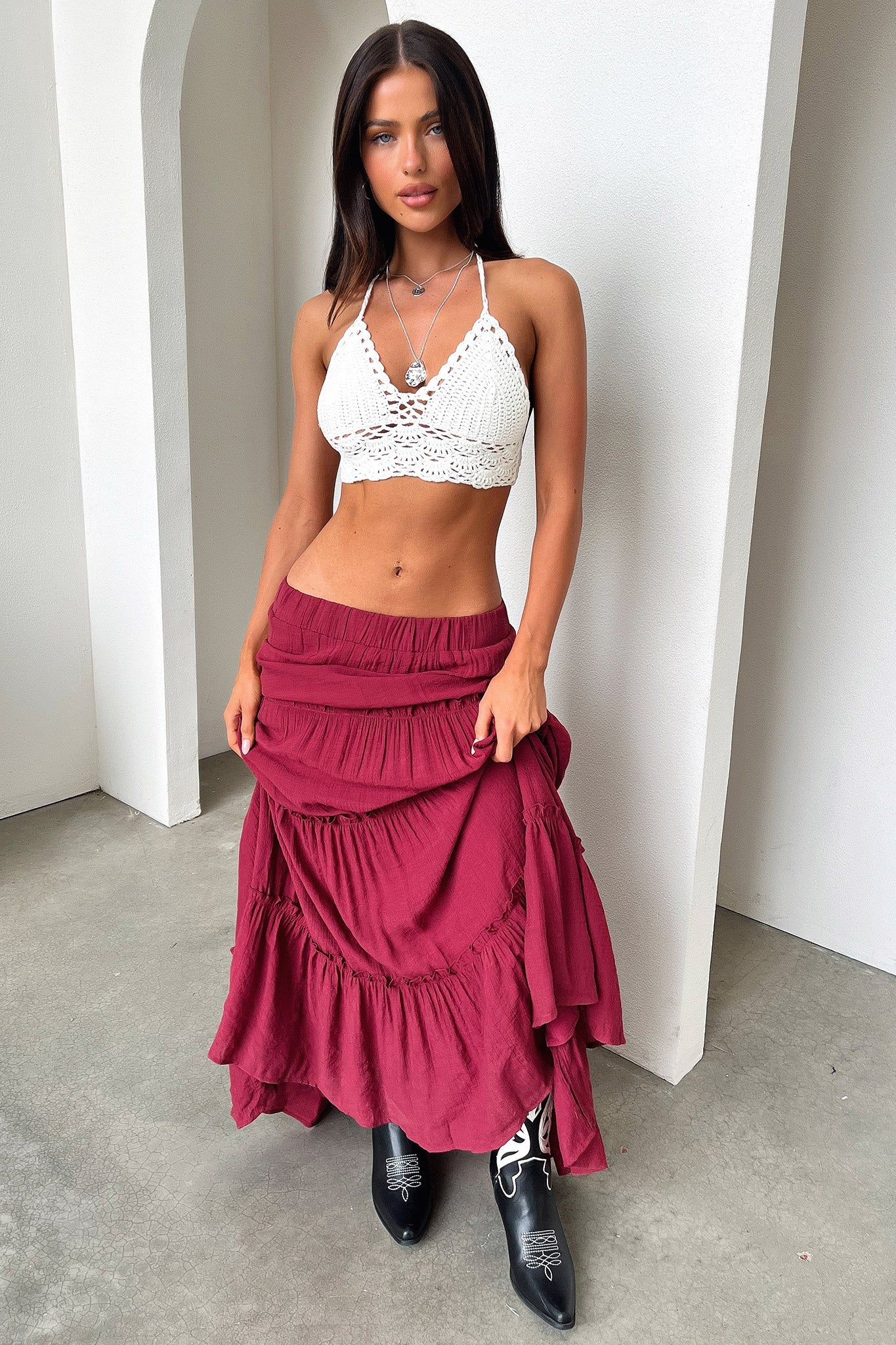 Valetta Crochet Halter Crop - White-Coutiqo