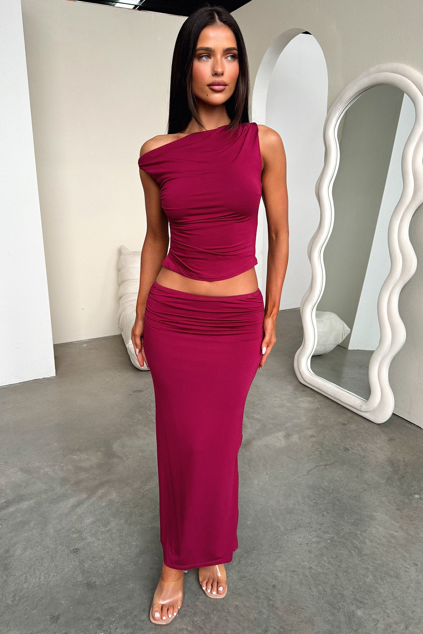 Vamika Maxi Skirt - Burgundy-Coutiqo
