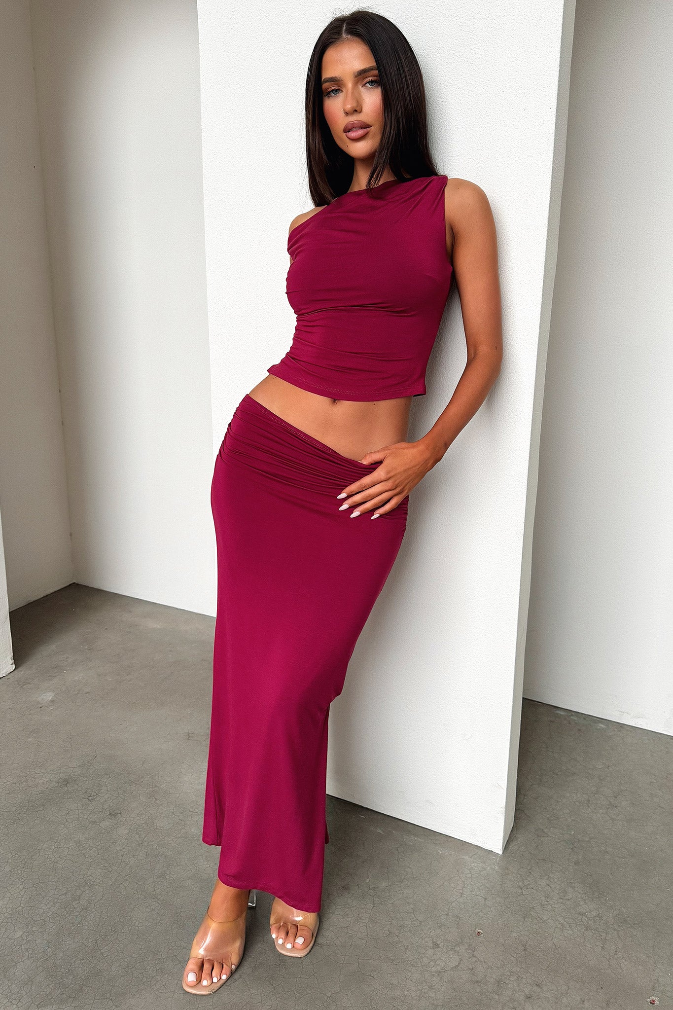 Vamika Maxi Skirt - Burgundy-Coutiqo