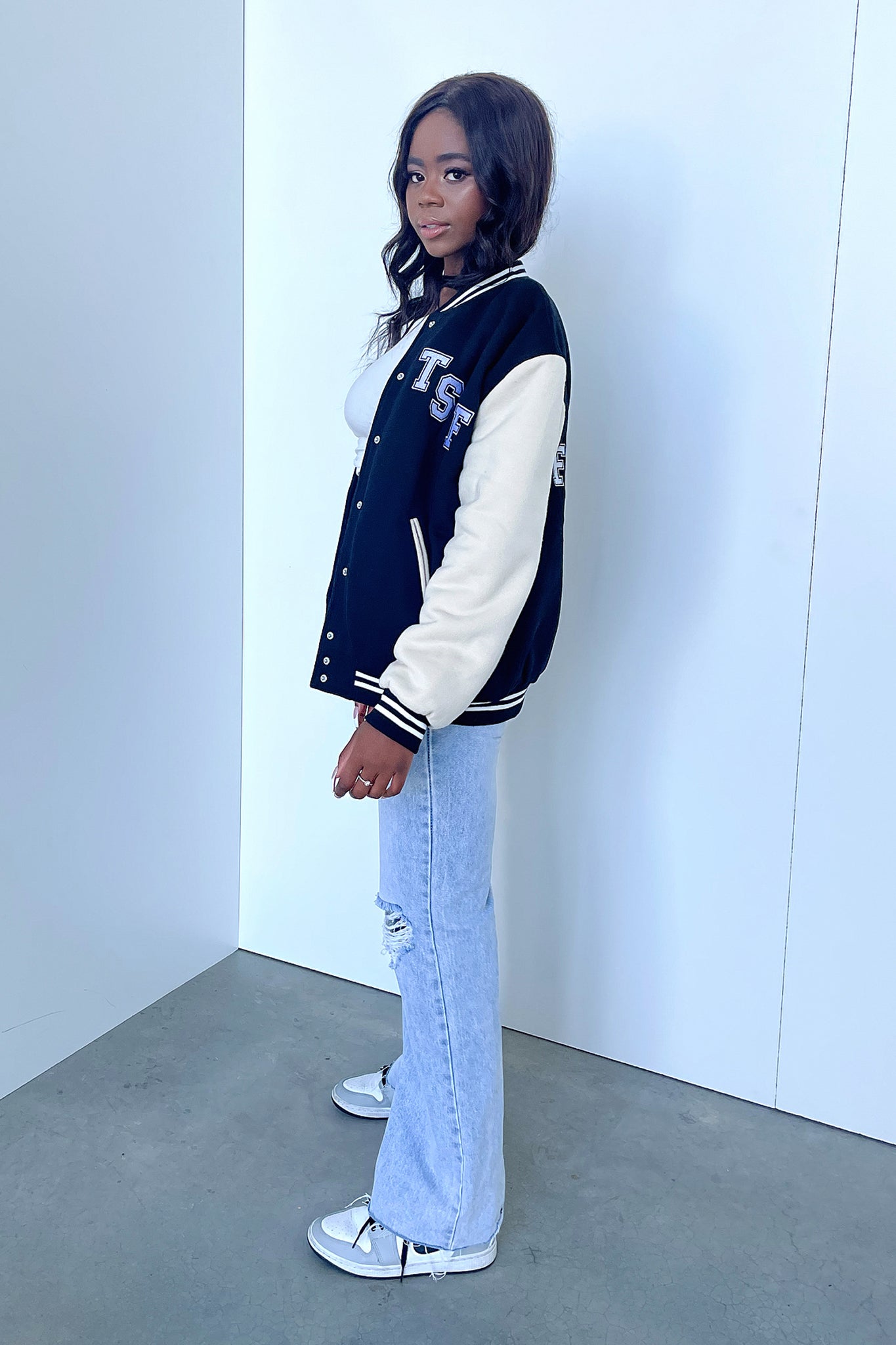 Varsity Jacket - Black/Beige-Coutiqo