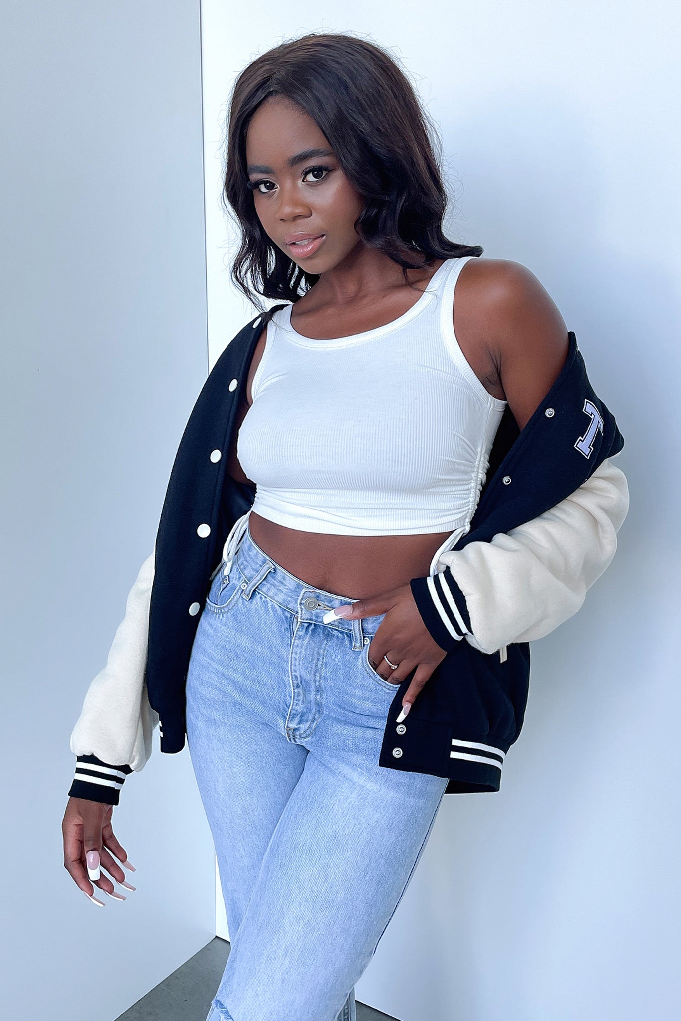 Varsity Jacket - Black/Beige-Coutiqo