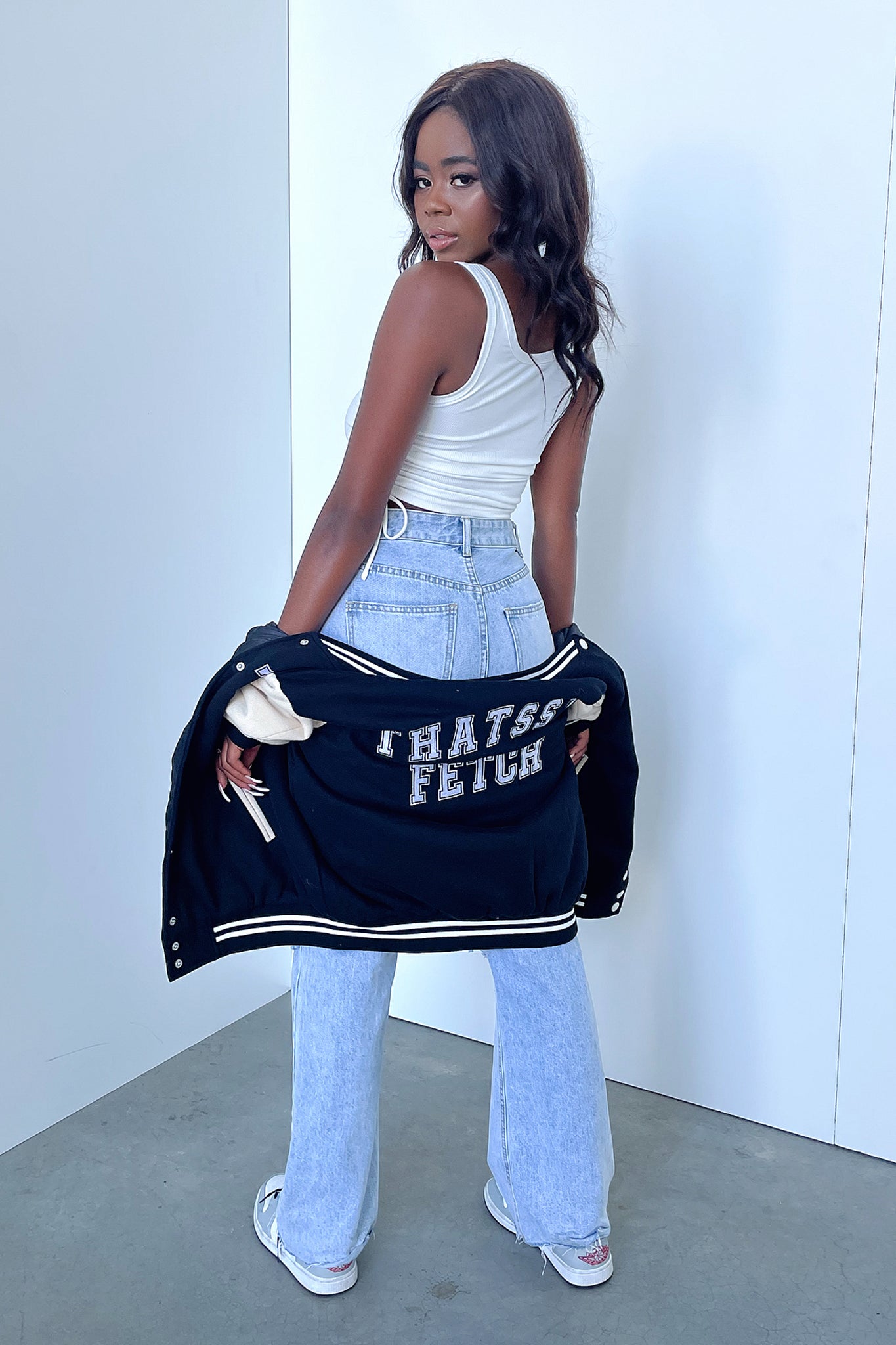 Varsity Jacket - Black/Beige-Coutiqo