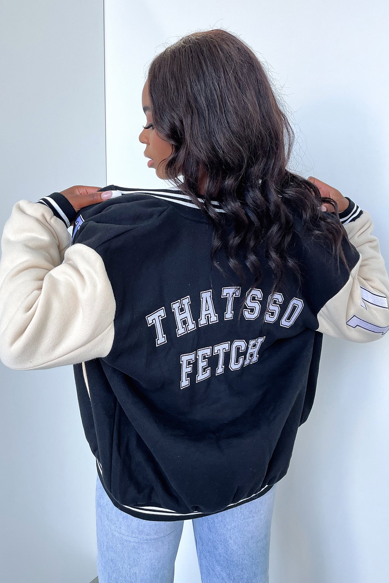 Varsity Jacket - Black/Beige-Coutiqo