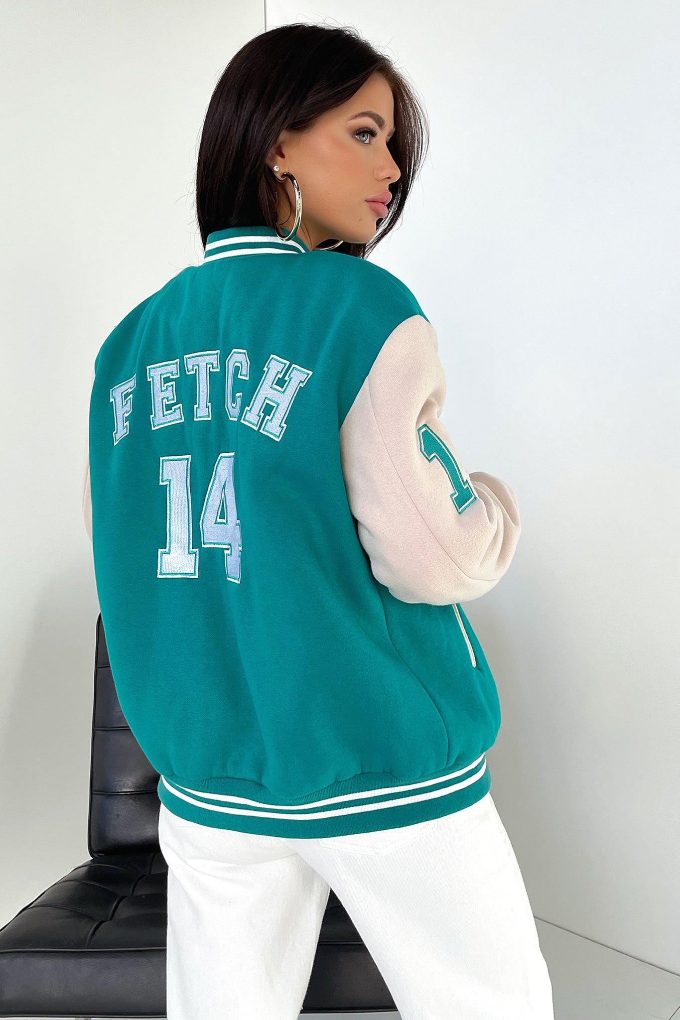 Varsity Oversized Jacket - Teal / Beige-Coutiqo