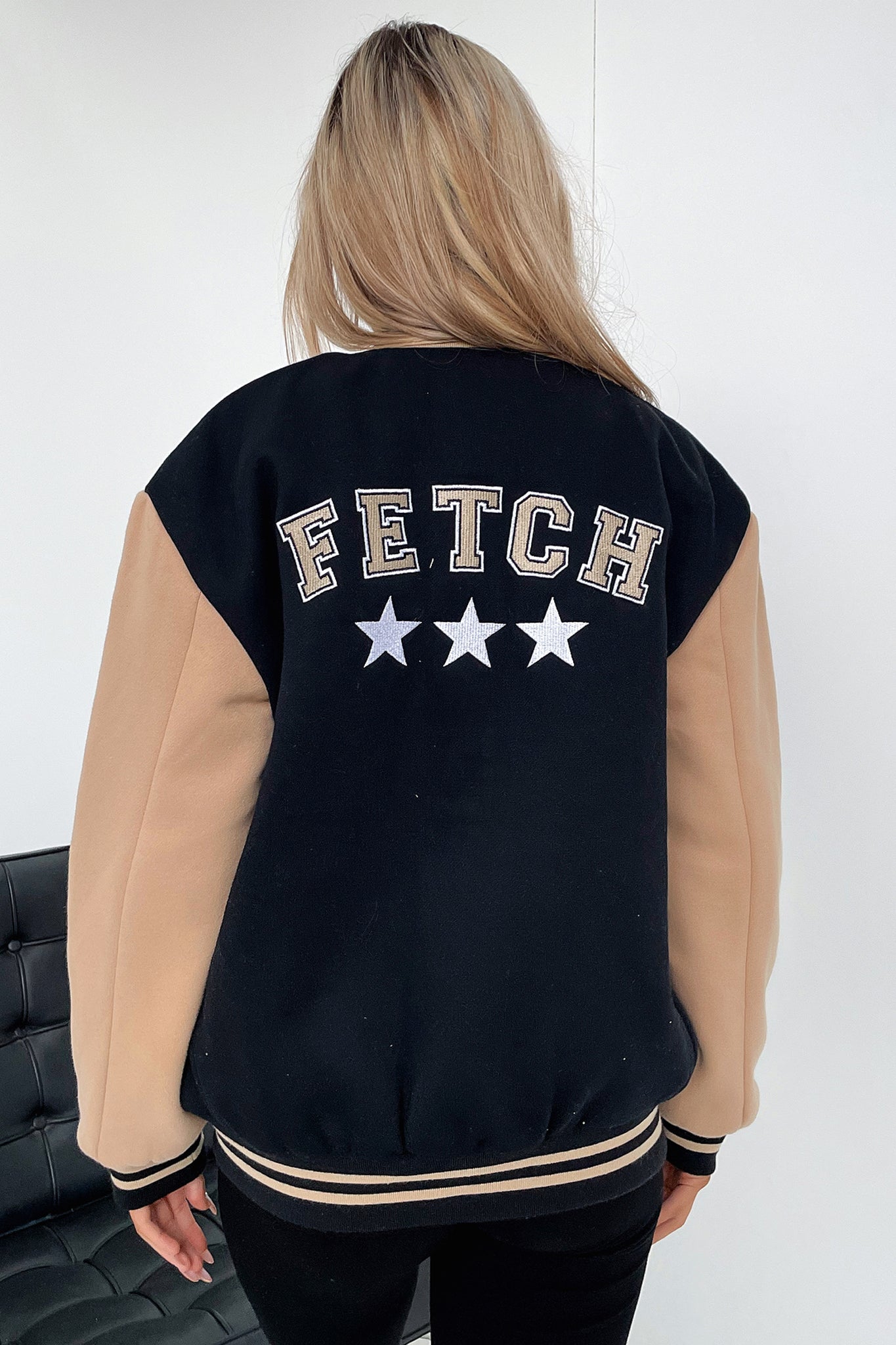 Varsity Oversized Jacket - Black / Brown-Coutiqo