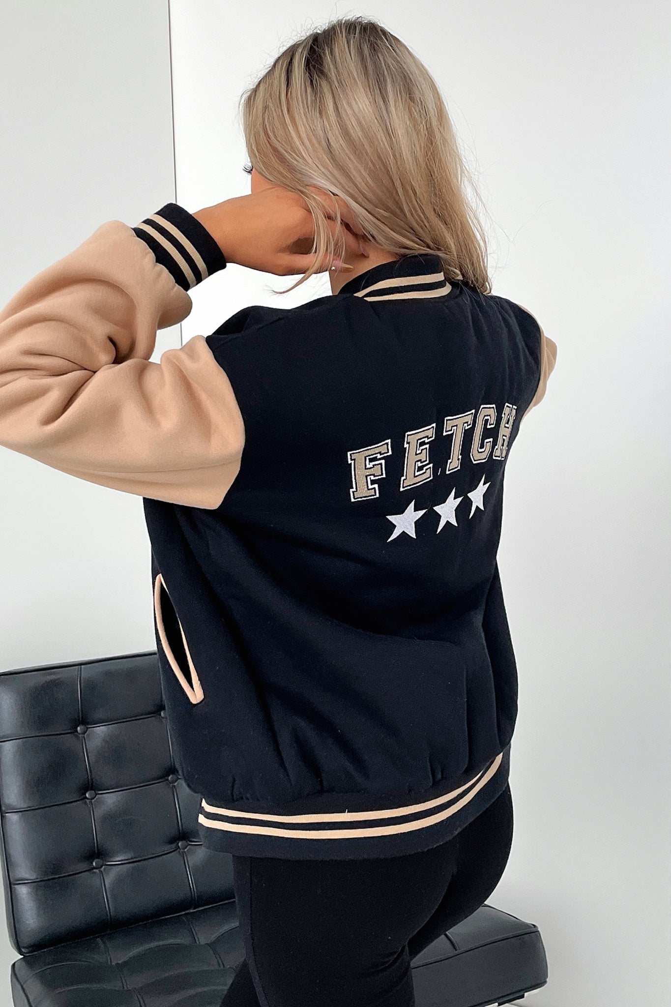 Varsity Oversized Jacket - Black / Brown-Coutiqo