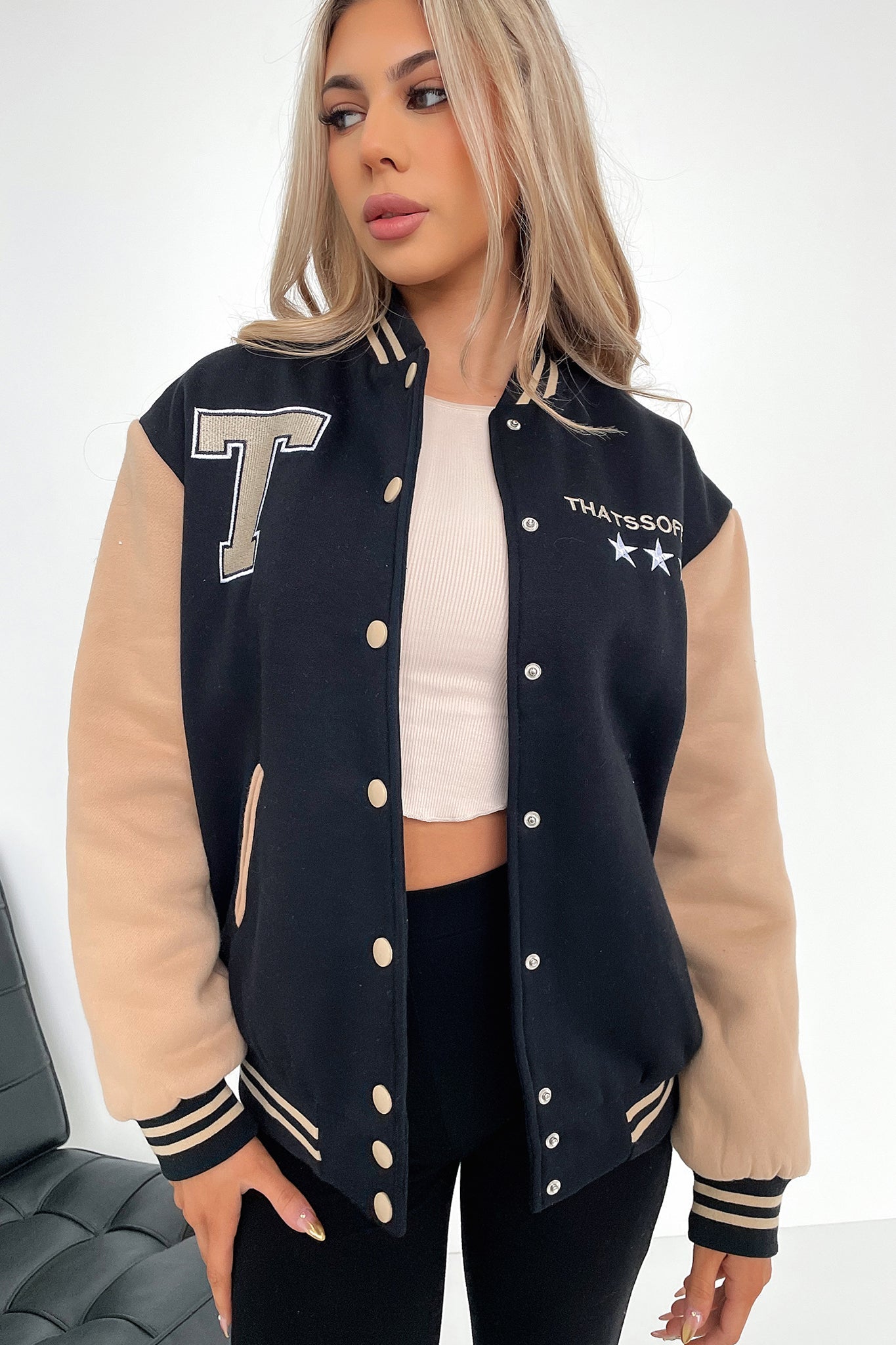 Varsity Oversized Jacket - Black / Brown-Coutiqo