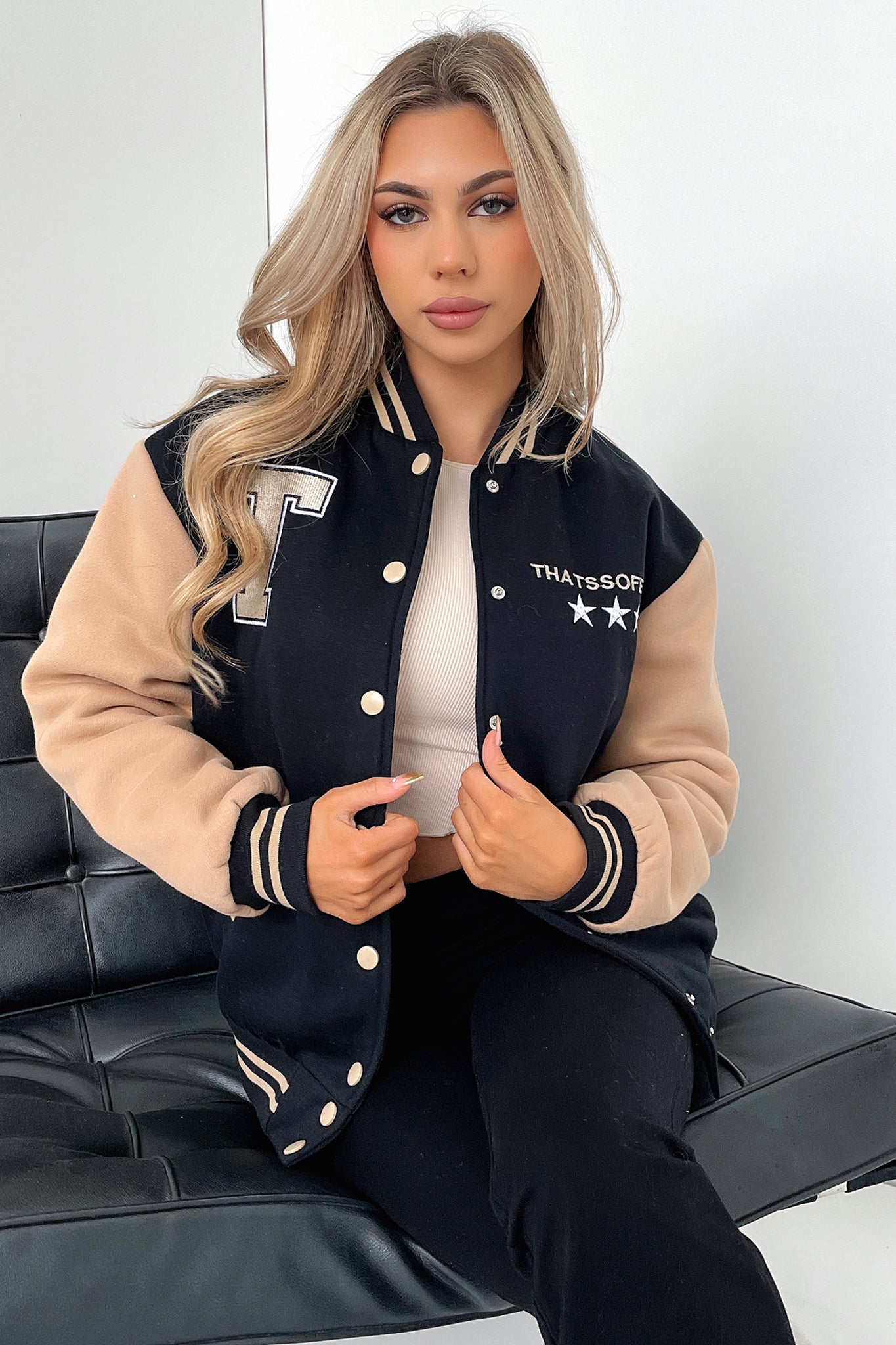 Varsity Oversized Jacket - Black / Brown-Coutiqo