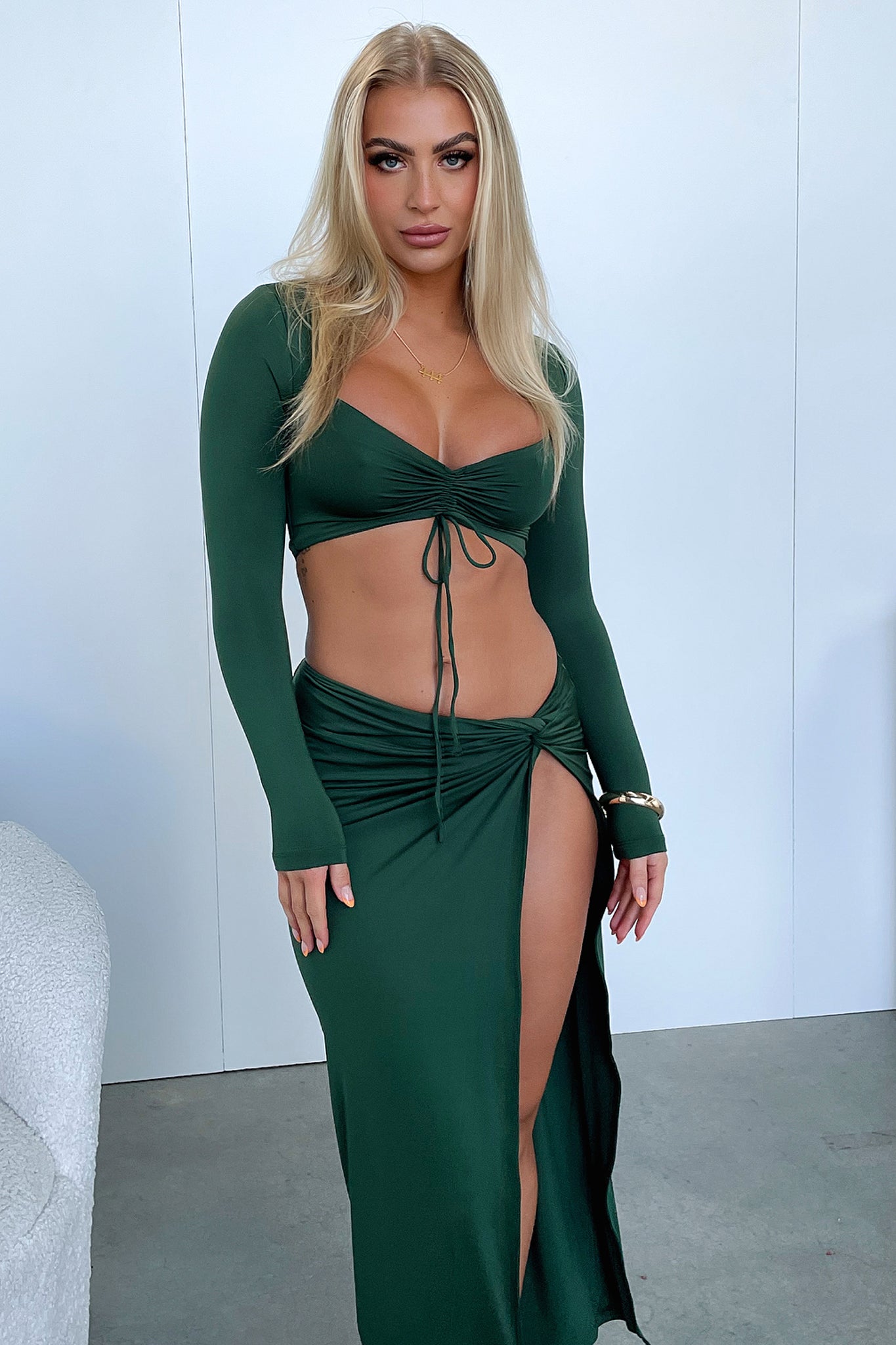 Victoria Long Sleeve Crop - Emerald-Coutiqo