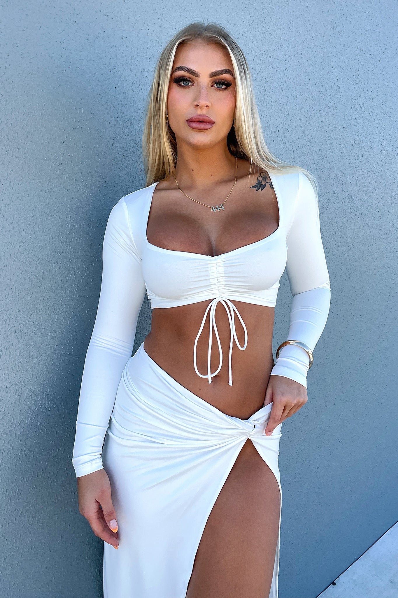 Victoria Long Sleeve Crop - White-Coutiqo