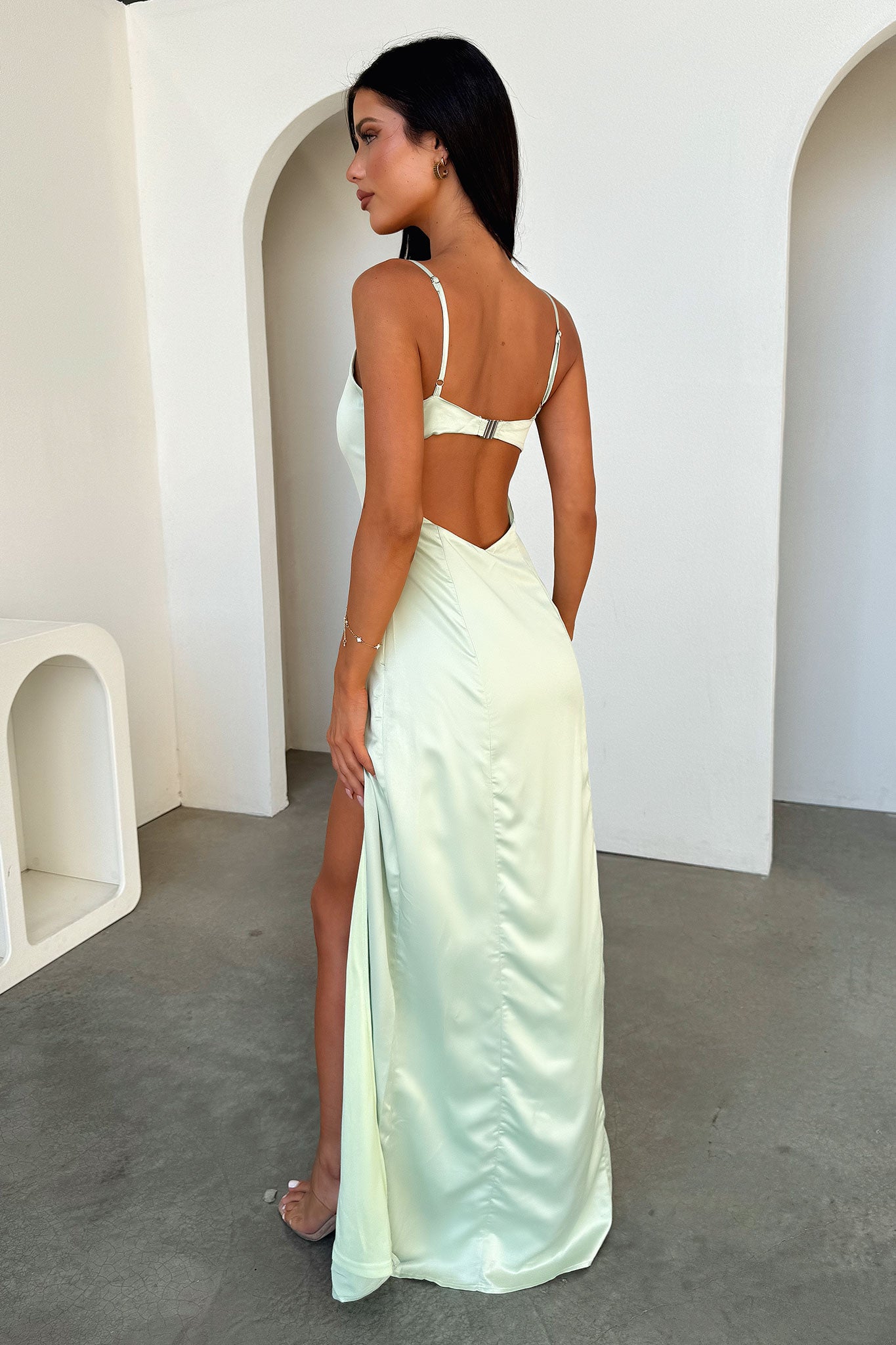 Violetta Scoop Neck Satin Maxi Dress - Sage-Coutiqo