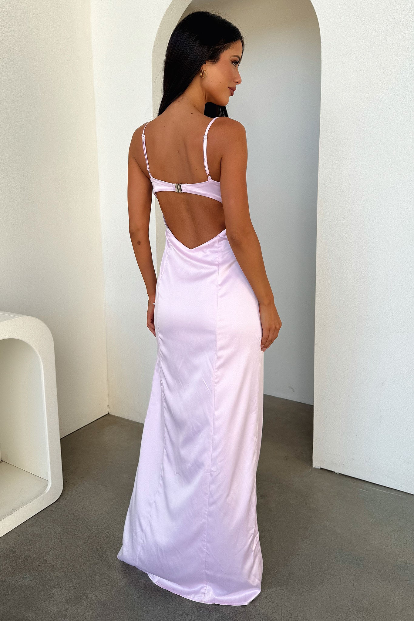 Violetta Scoop Neck Satin Maxi Dress - Pink-Coutiqo