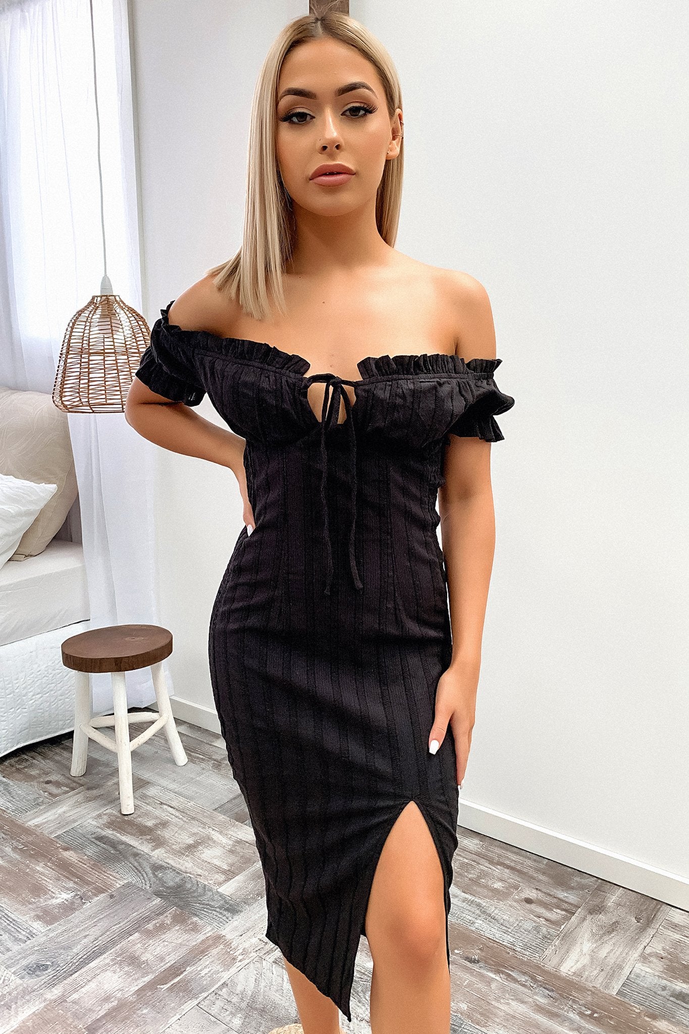 Maisie Midi Dress - Black-Coutiqo