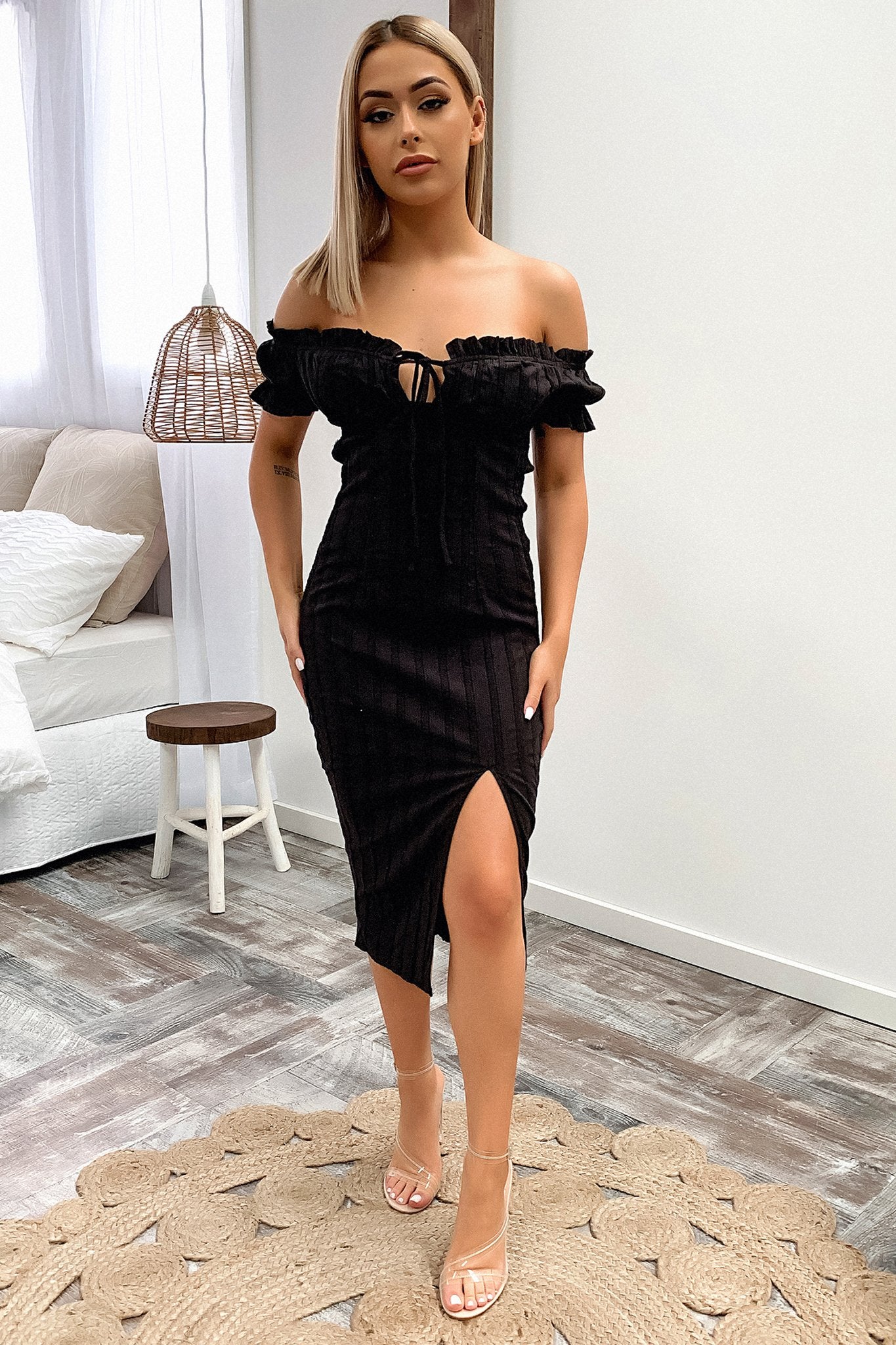 Maisie Midi Dress - Black-Coutiqo