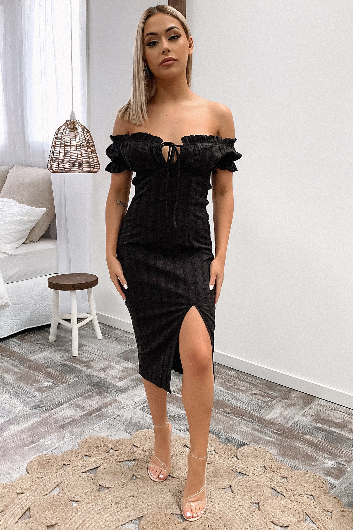 Maisie Midi Dress - Black-Coutiqo