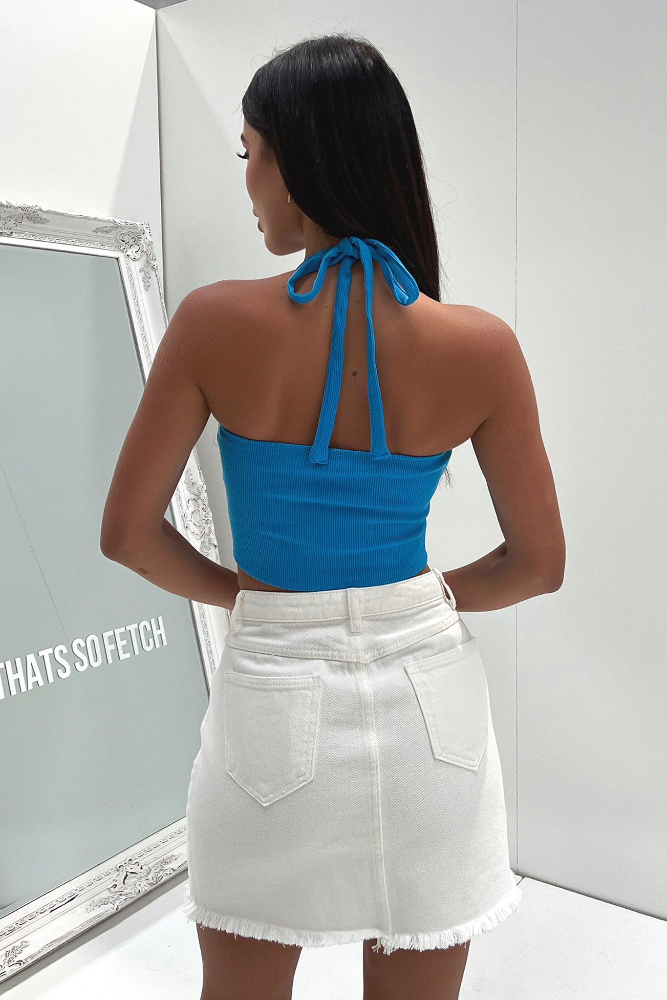 Henley Denim Skirt - White-Coutiqo