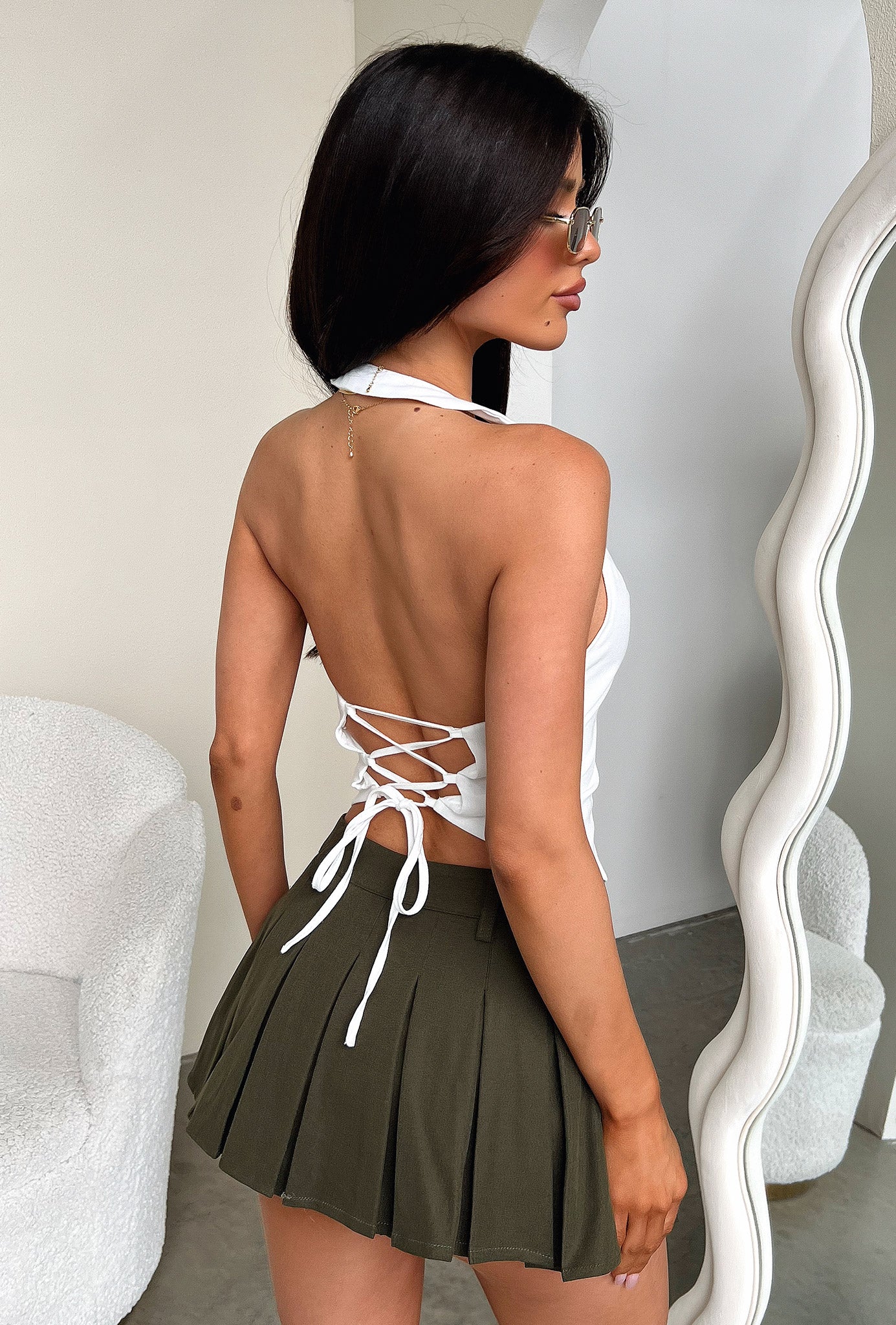Wren Pleated Mini Skirt - Khaki-Coutiqo