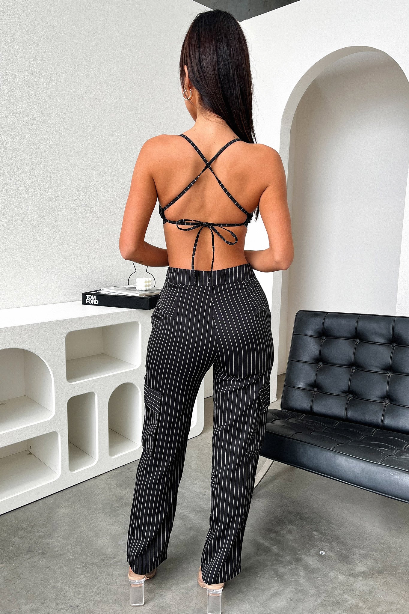 Xena Crop - Black Pinstripe-Coutiqo