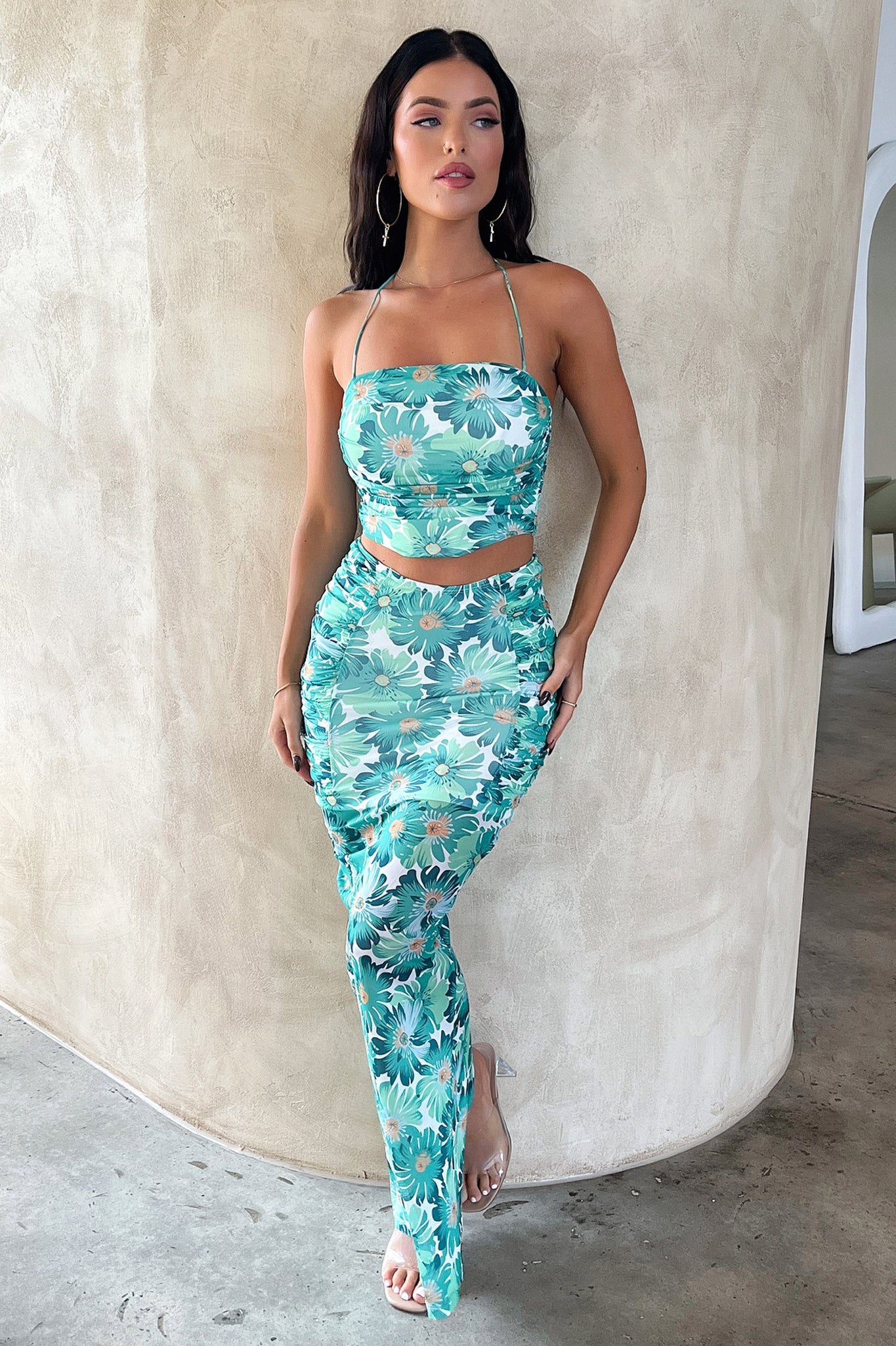 Zari Crop - Green Floral-Coutiqo