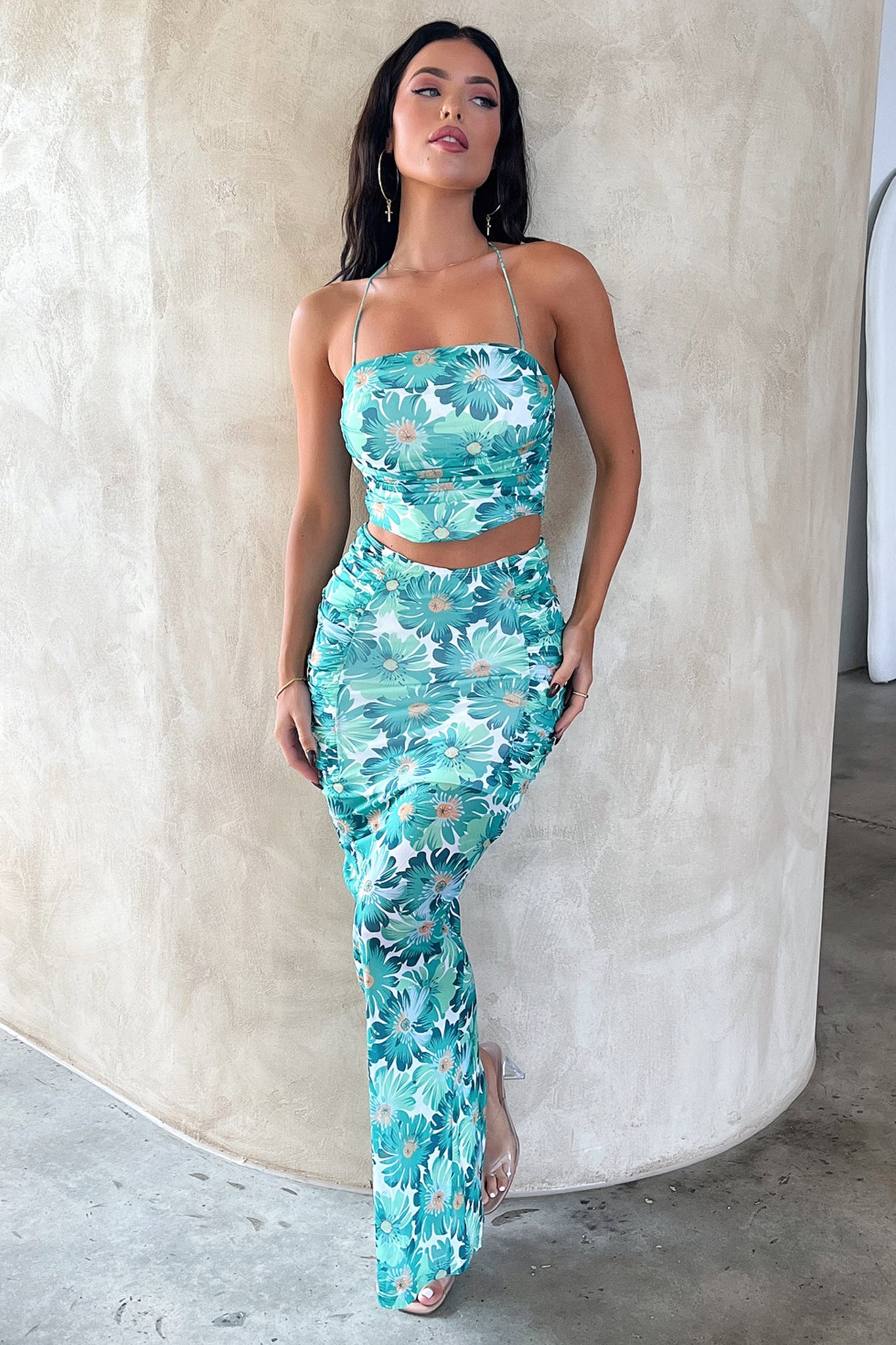 Zari Crop - Green Floral-Coutiqo