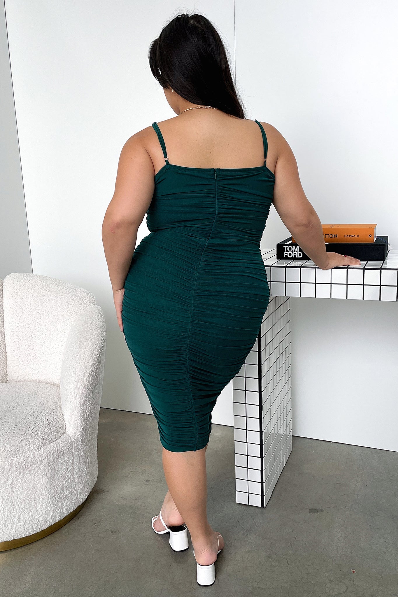 Zena Mesh Midi Dress - Emerald-Coutiqo