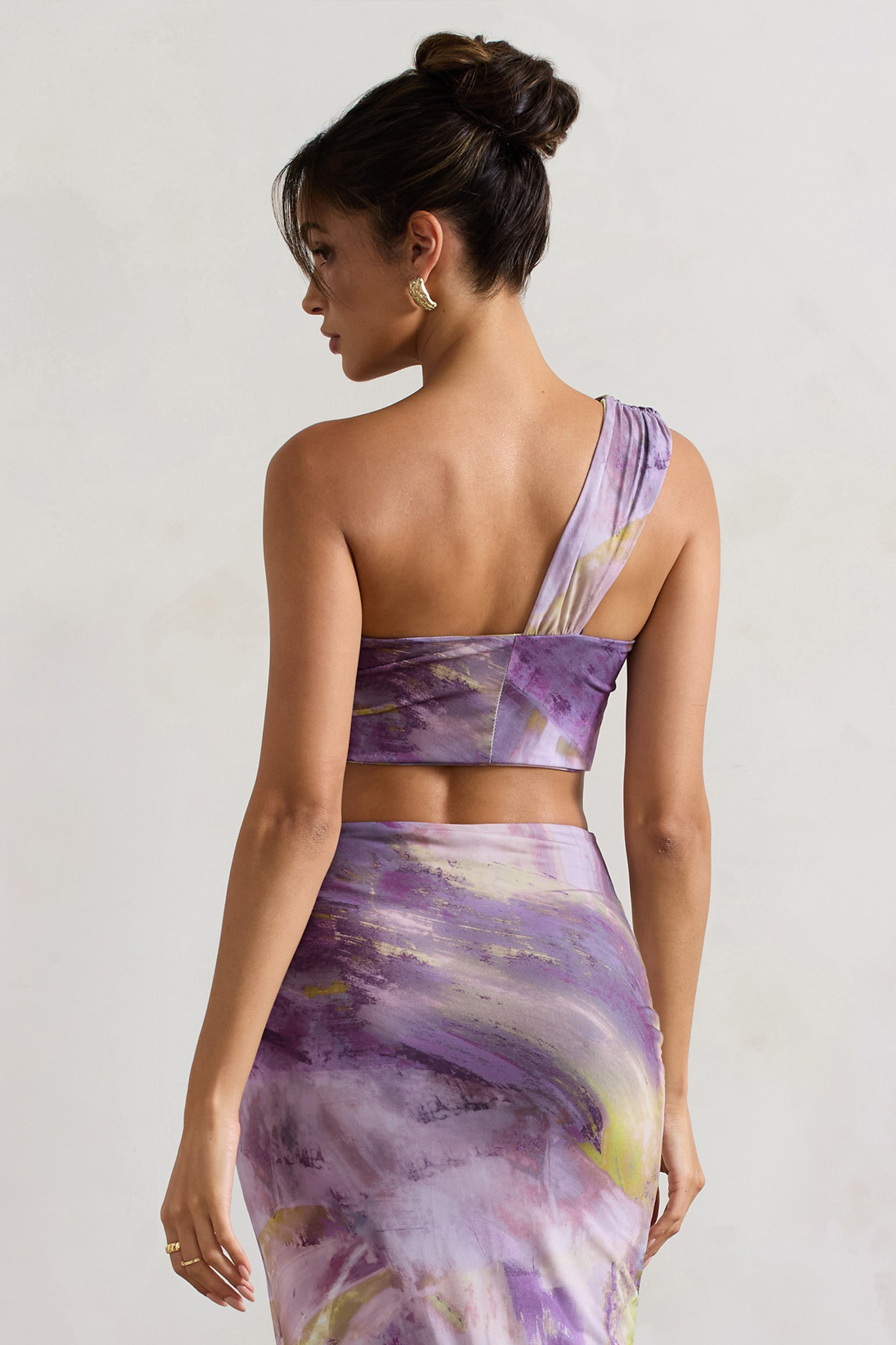 Open Heart | Lilac Print Knot One Shoulder Bralette-Sowoom