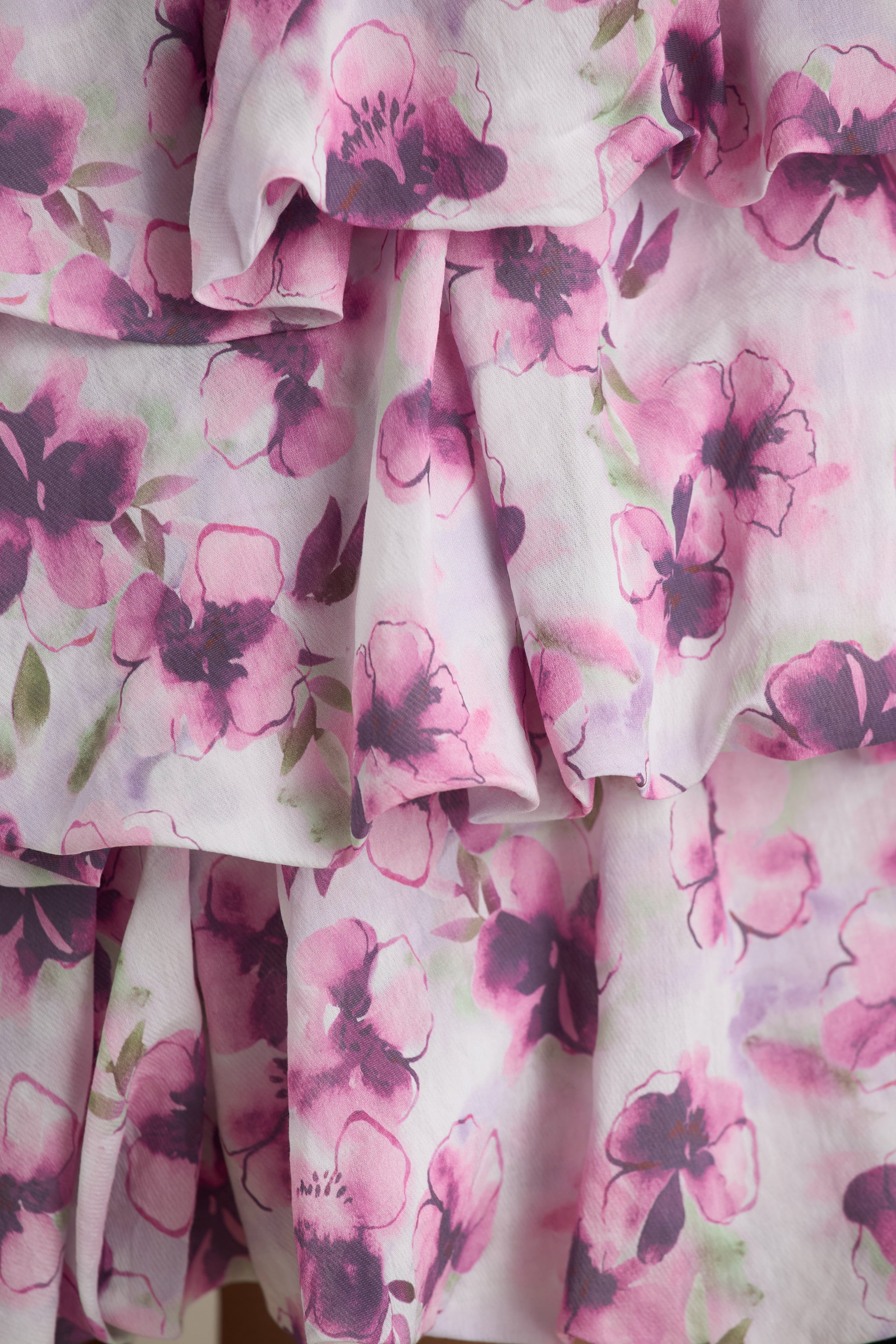 Swirl | Cream Floral Print Bandeau Puffball Mini Dress With Ruffle Detail-Sowoom