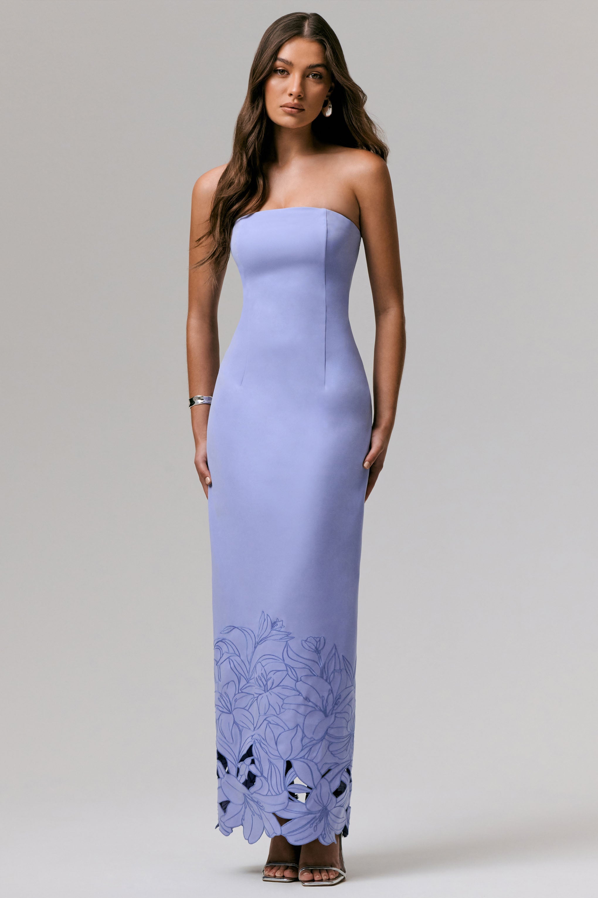Samara | Purple Bandeau Maxi Dress With Cut-Out Crochet Hem-Sowoom