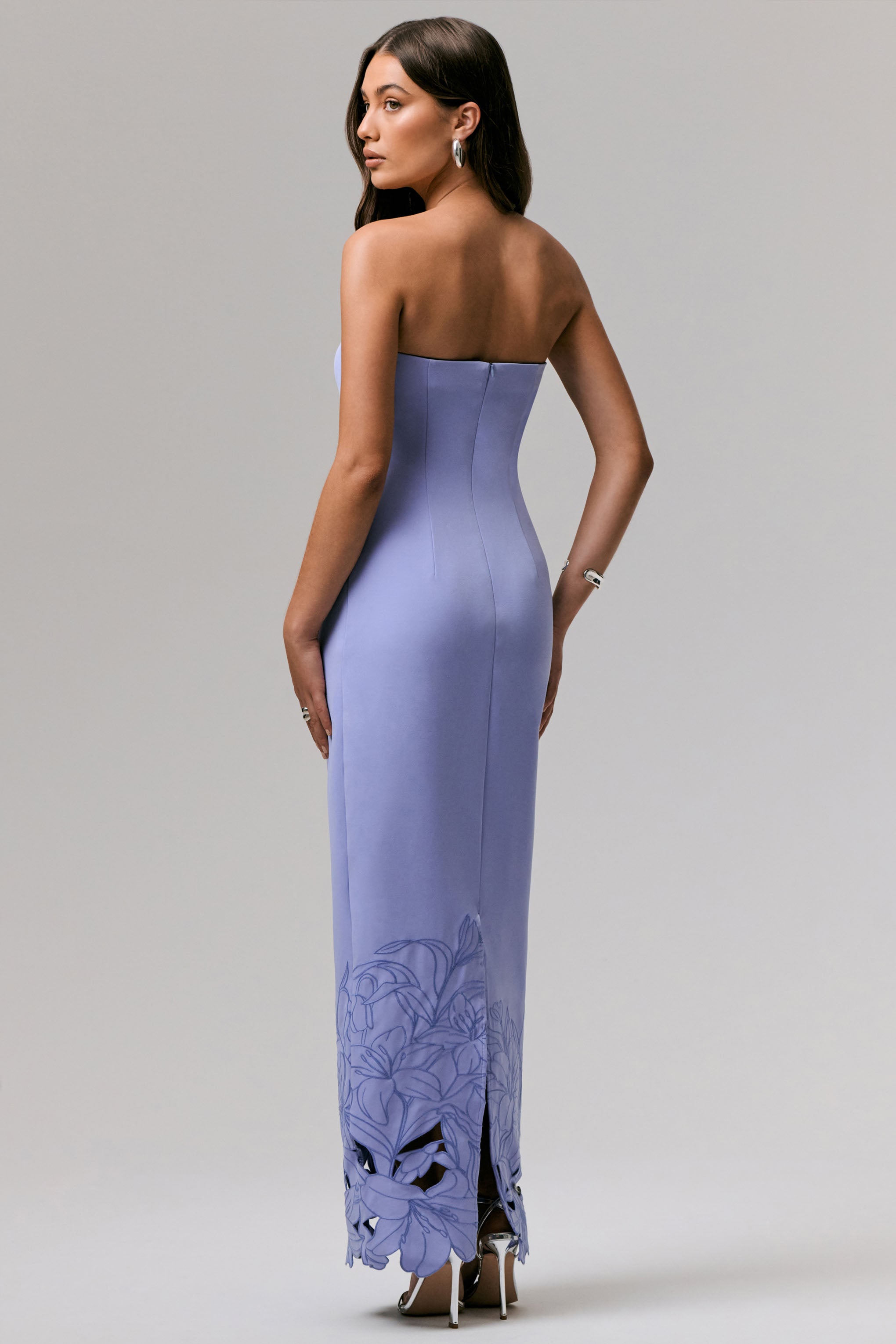 Samara | Purple Bandeau Maxi Dress With Cut-Out Crochet Hem-Sowoom