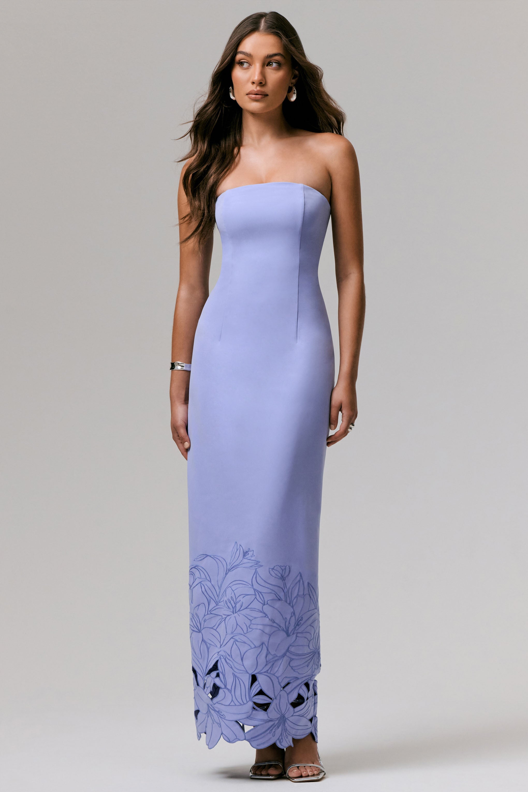 Samara | Purple Bandeau Maxi Dress With Cut-Out Crochet Hem-Sowoom