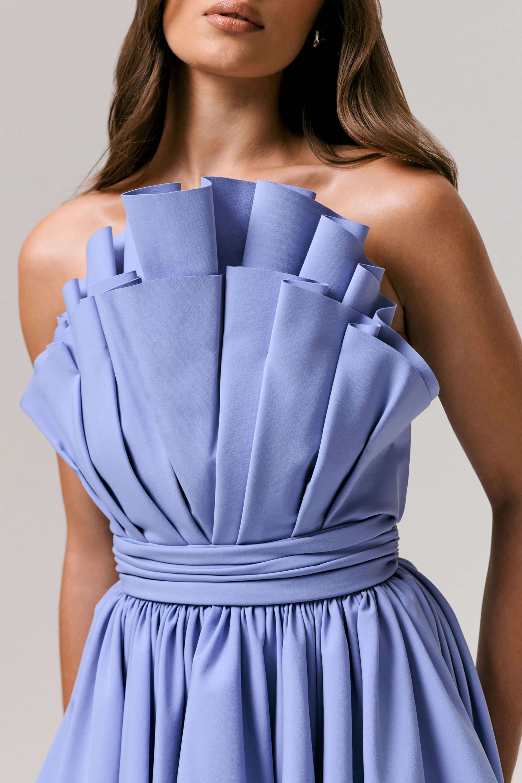 Distinguished | Powder Blue Asymmetric Ruffled Mini Dress-Sowoom