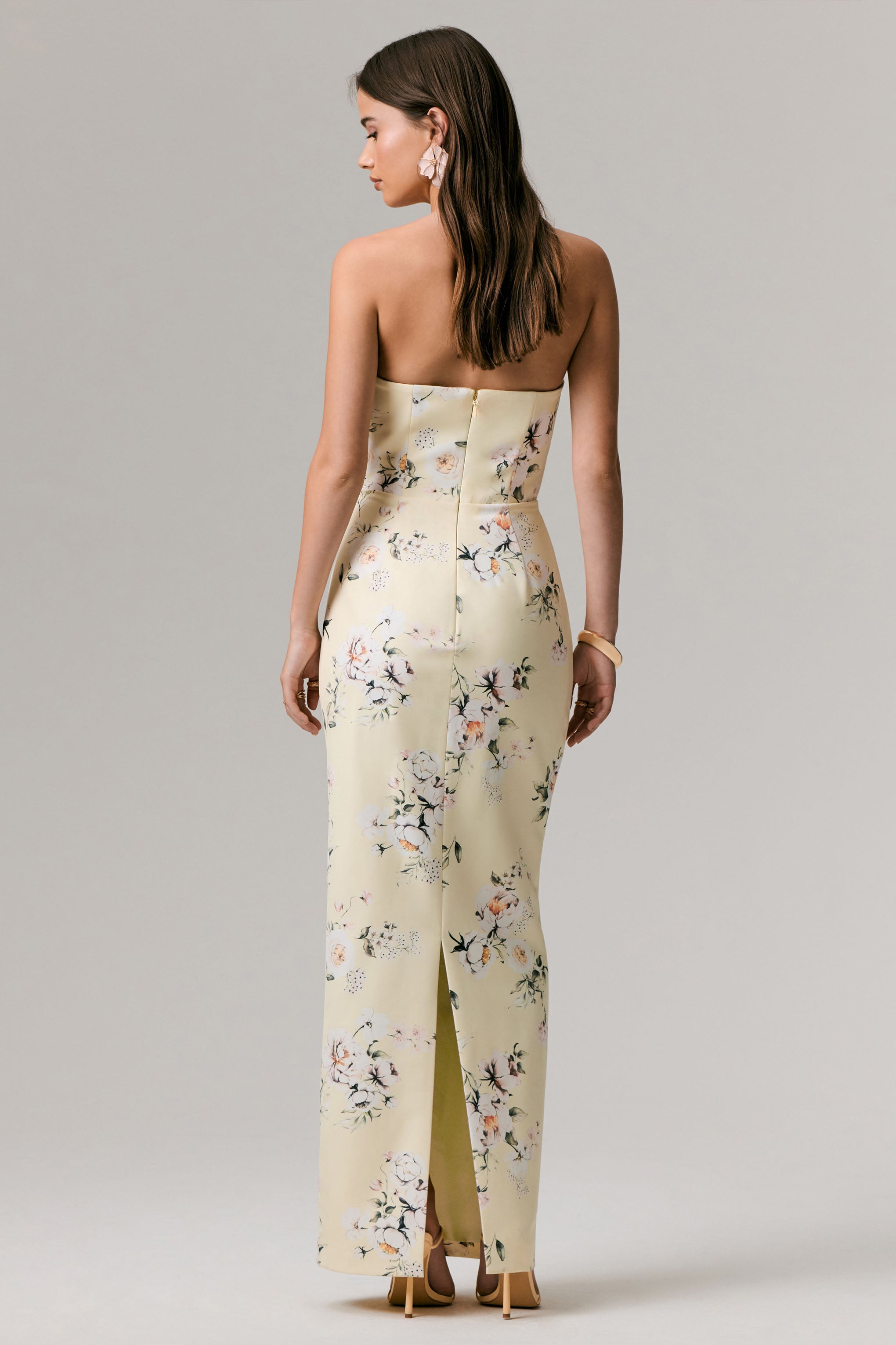 Fierce | Lemon Print Asymmetric Ruched Maxi Dress-Sowoom