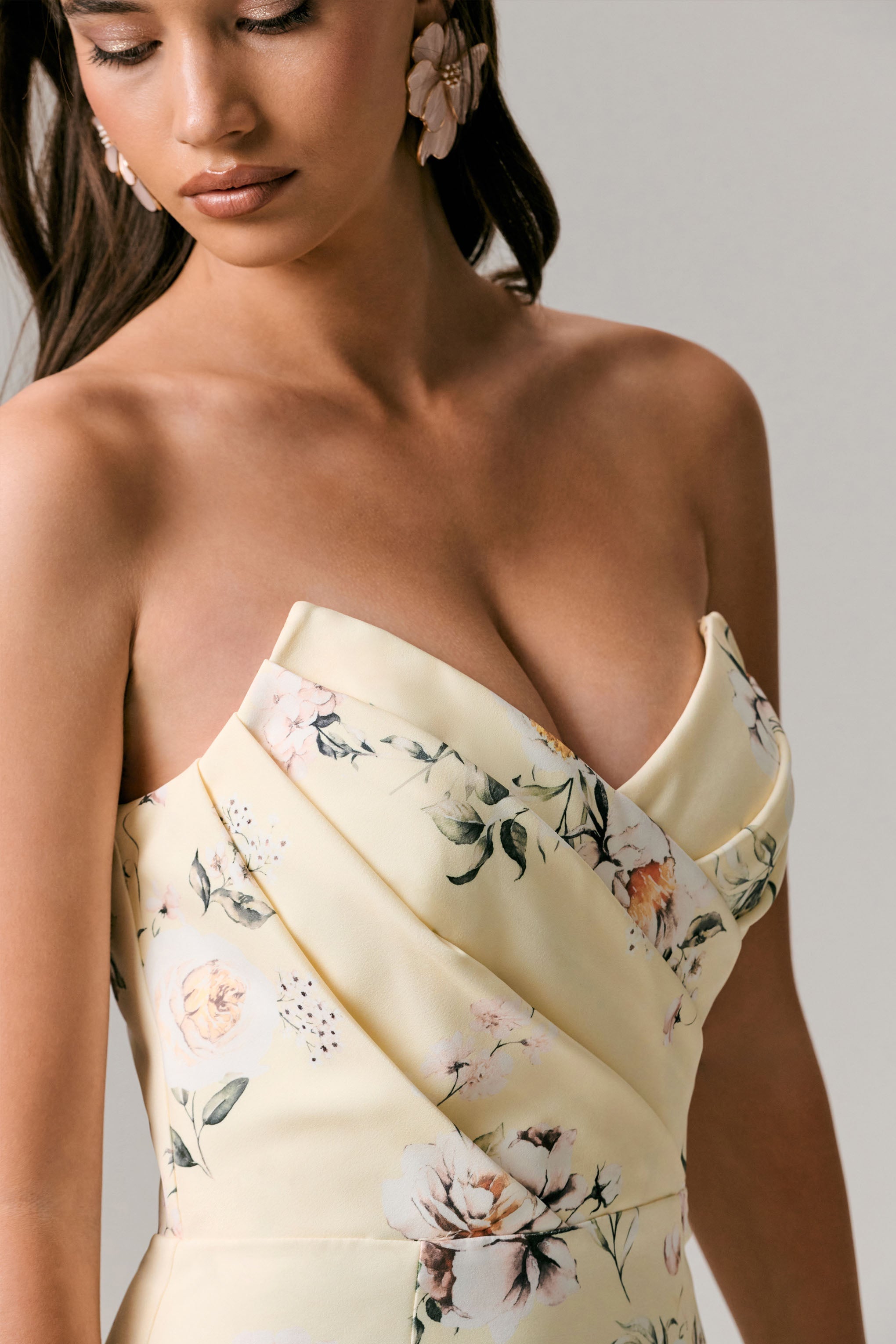 Fierce | Lemon Print Asymmetric Ruched Maxi Dress-Sowoom