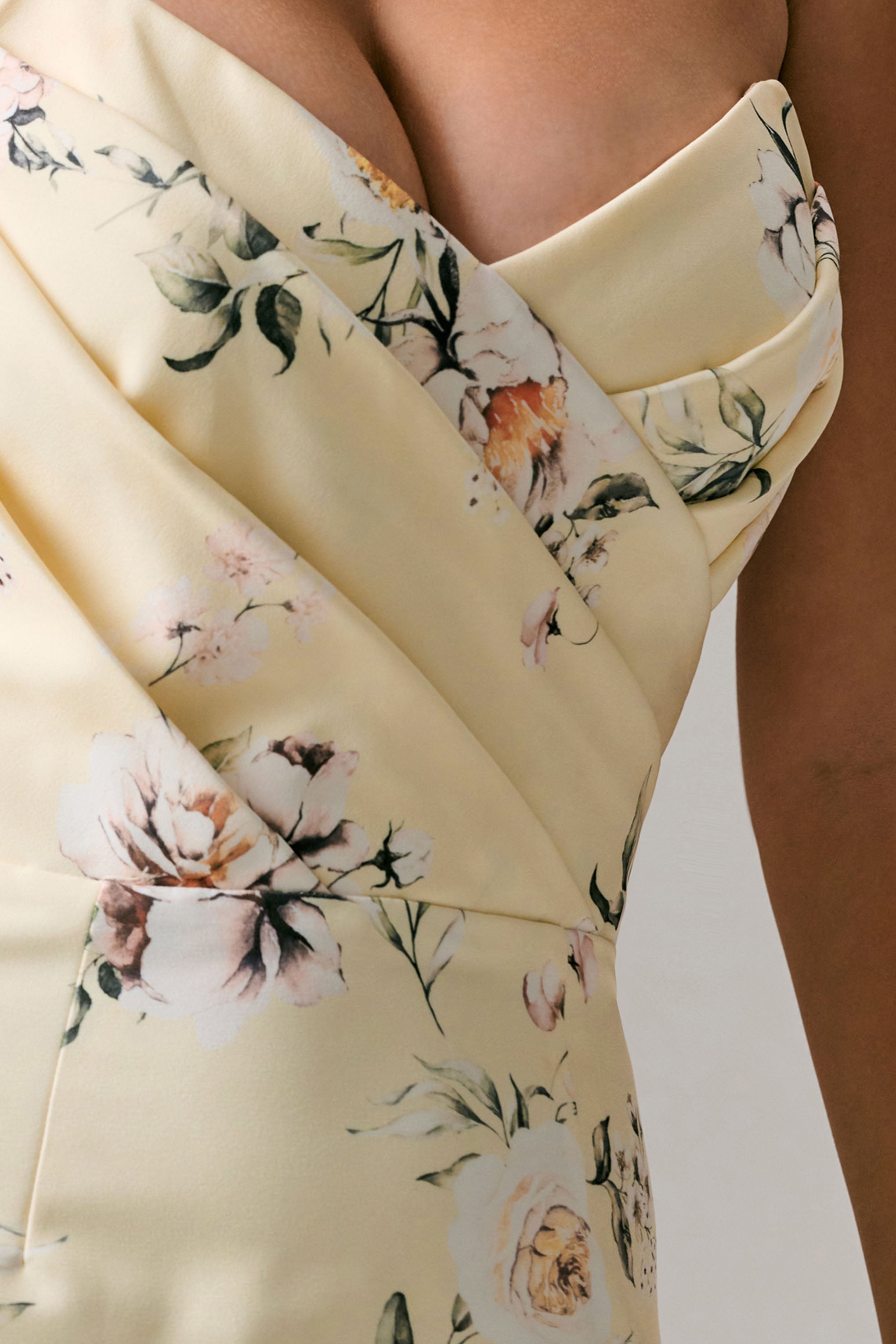 Fierce | Lemon Print Asymmetric Ruched Maxi Dress-Sowoom