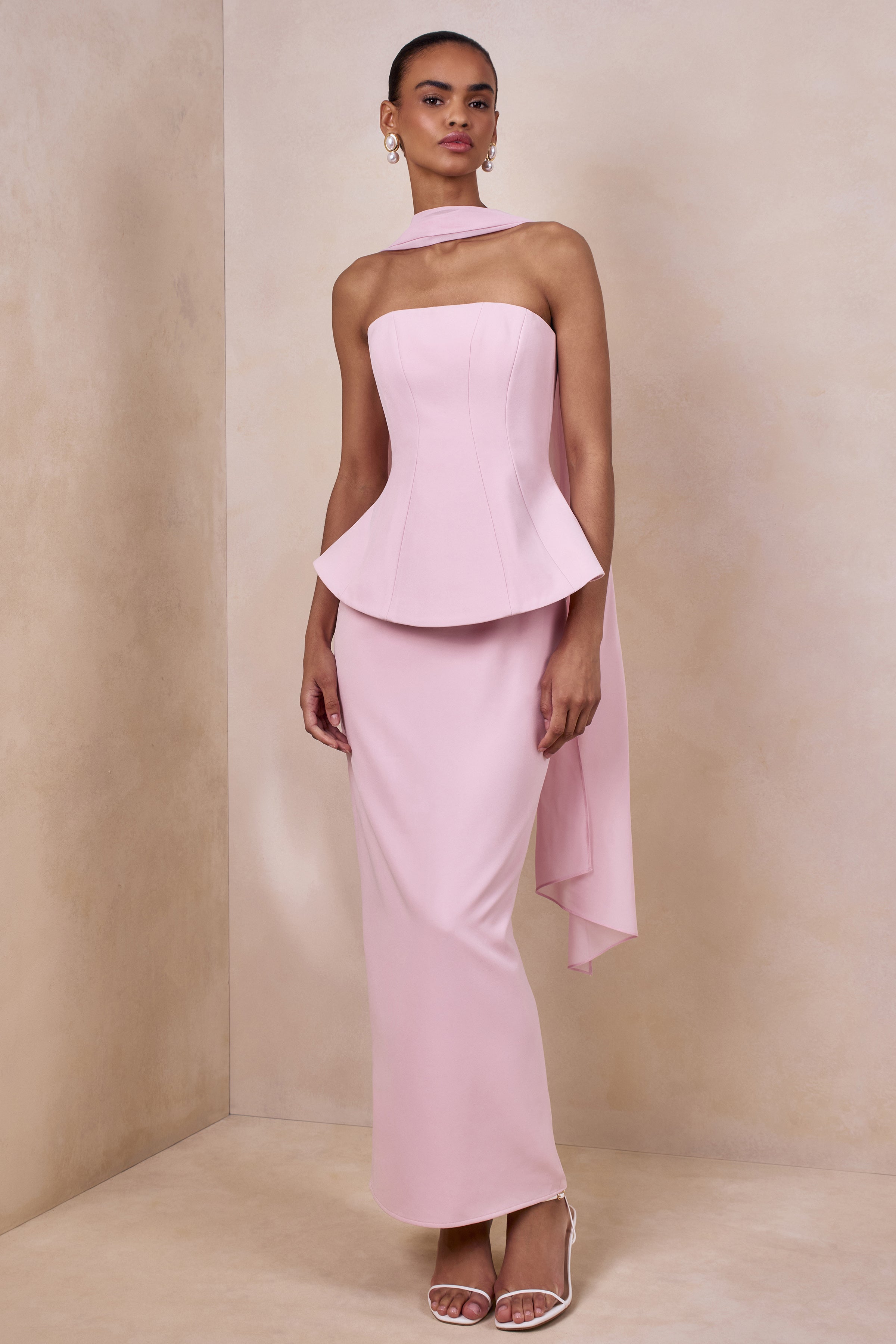 Farron | Light Pink Bandeau Corset Maxi Dress-Sowoom