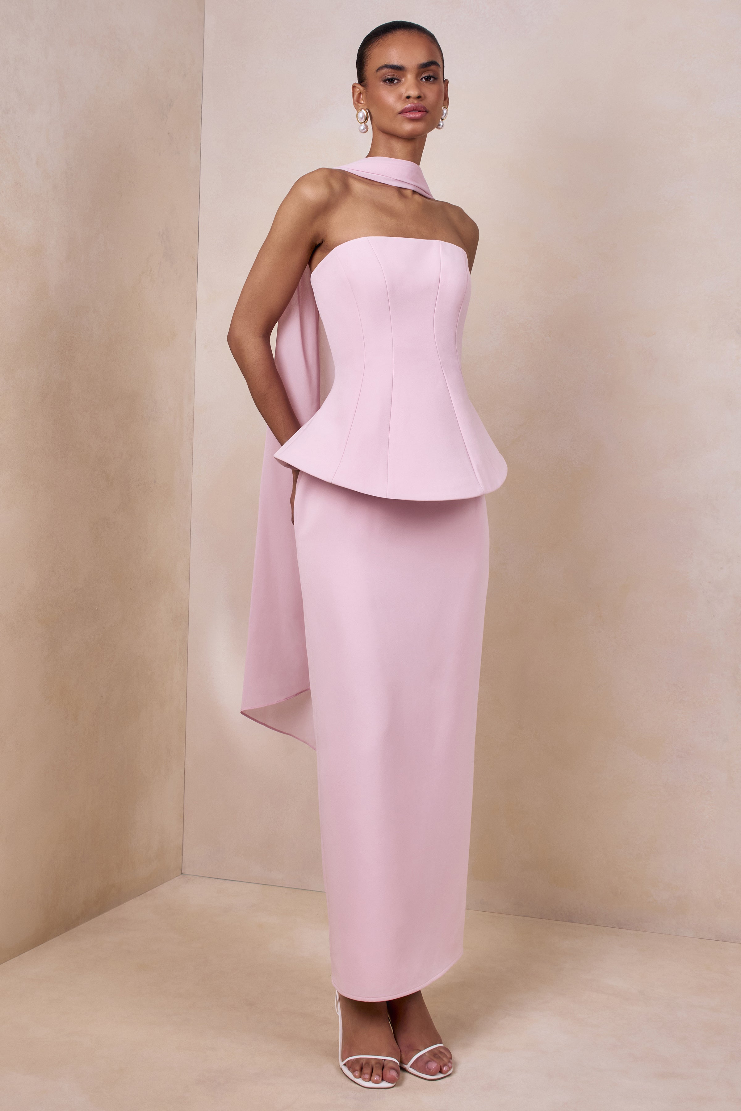 Farron | Light Pink Bandeau Corset Maxi Dress-Sowoom