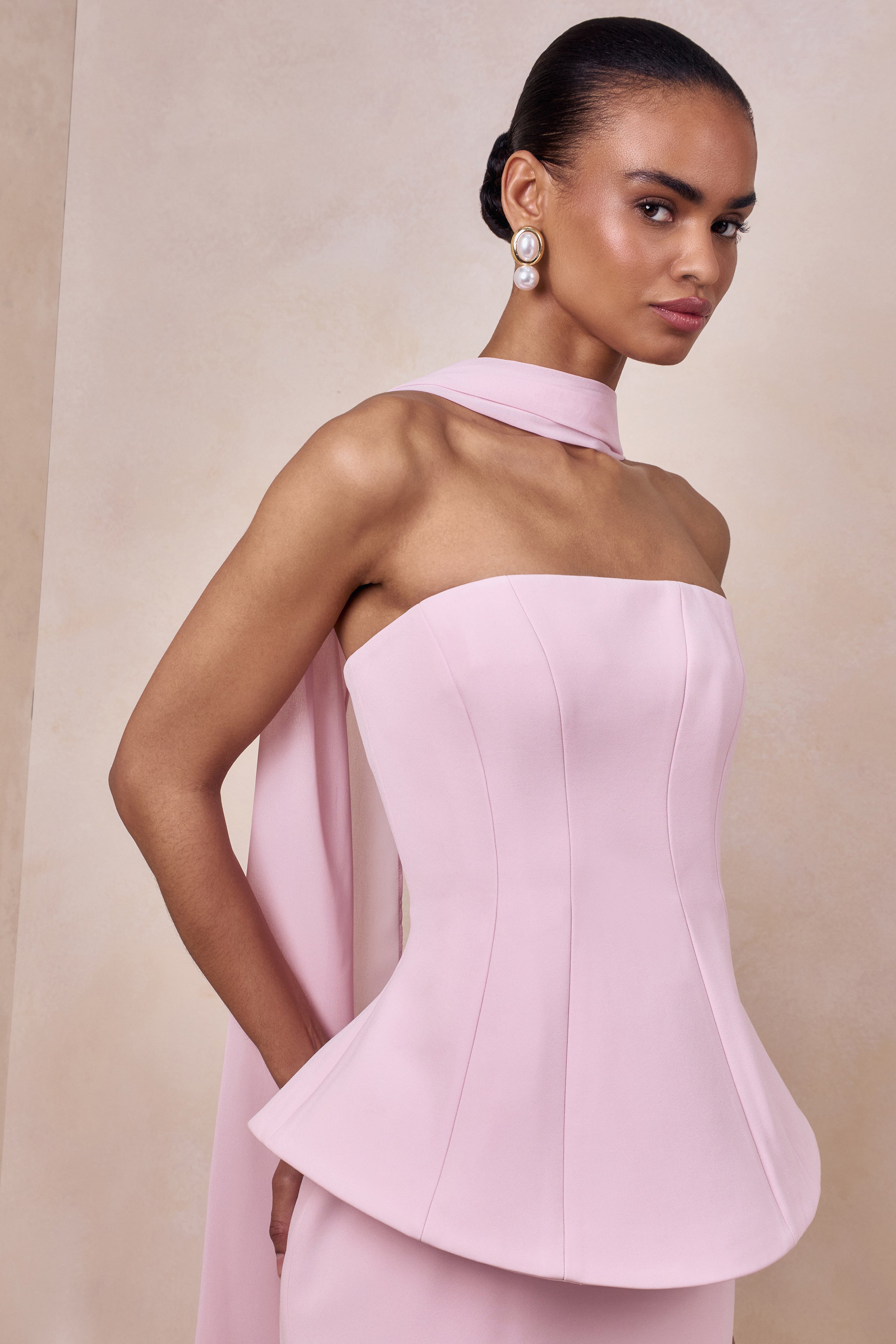 Farron | Light Pink Bandeau Corset Maxi Dress-Sowoom