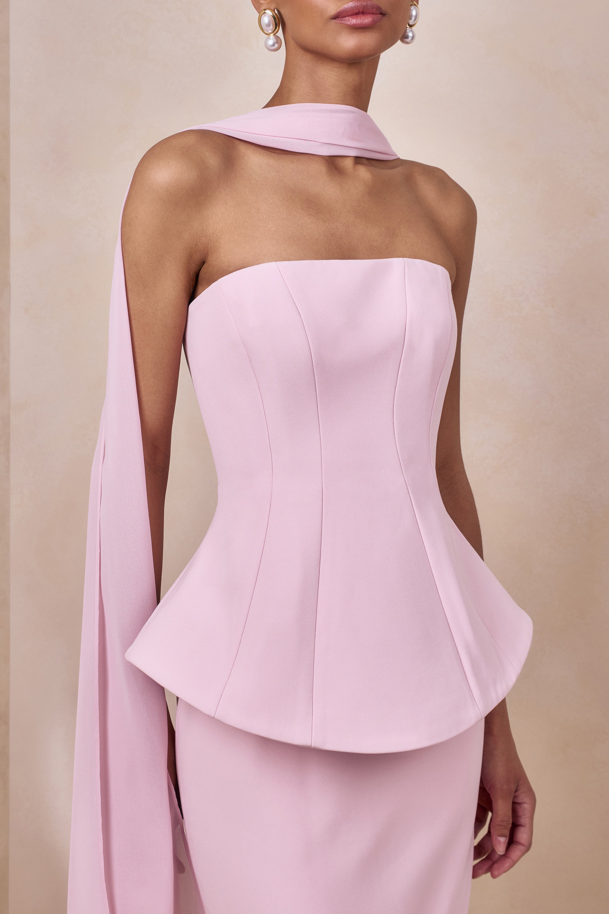 Farron | Light Pink Bandeau Corset Maxi Dress-Sowoom