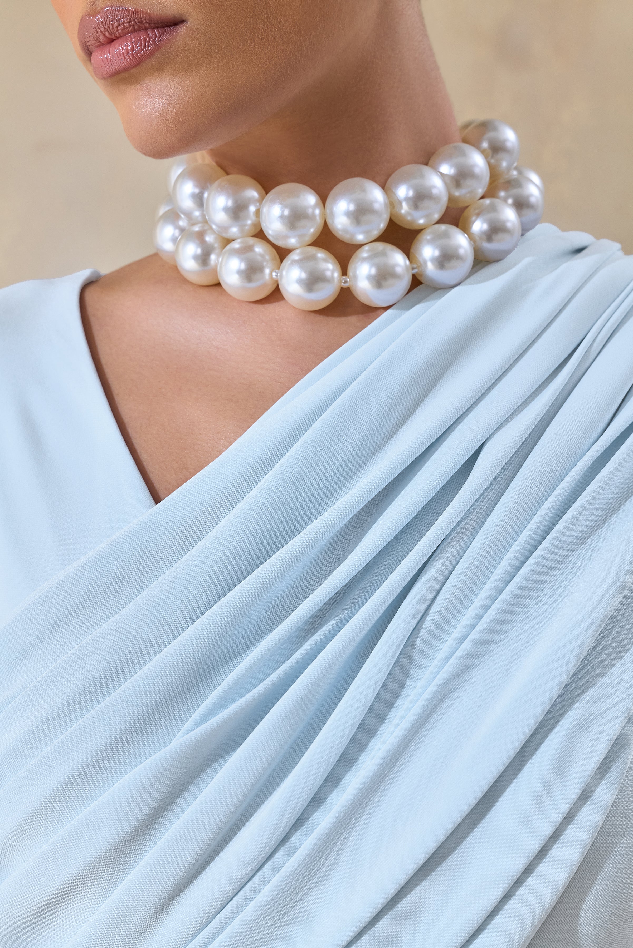 Rubelle | Powder Blue Asymmetric-Neck Maxi Dress With Draped-Detailing-Sowoom