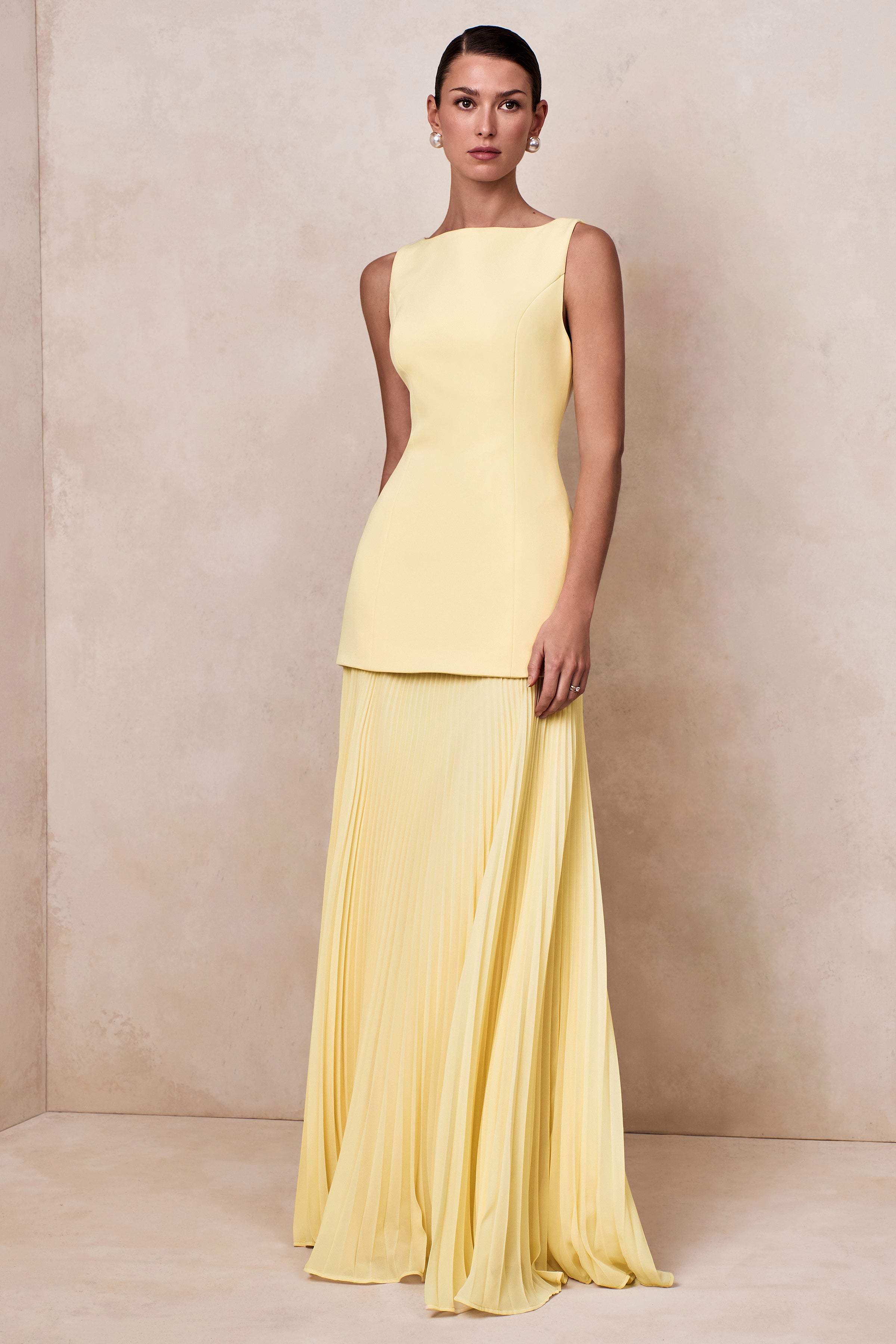Hadley | Lemon Boat-Neck Maxi Dress With Drop-Waist-Sowoom
