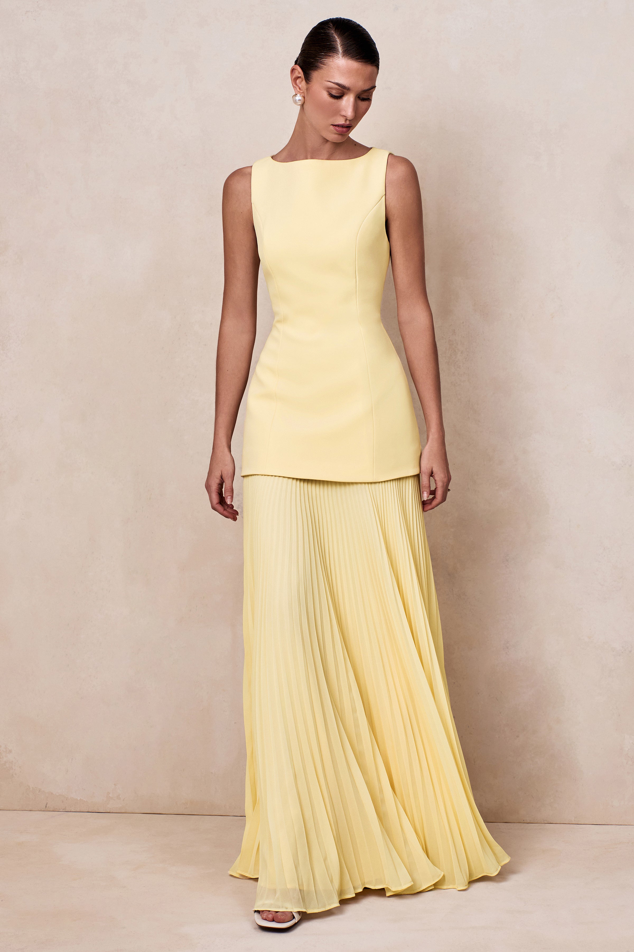 Hadley | Lemon Boat-Neck Maxi Dress With Drop-Waist-Sowoom