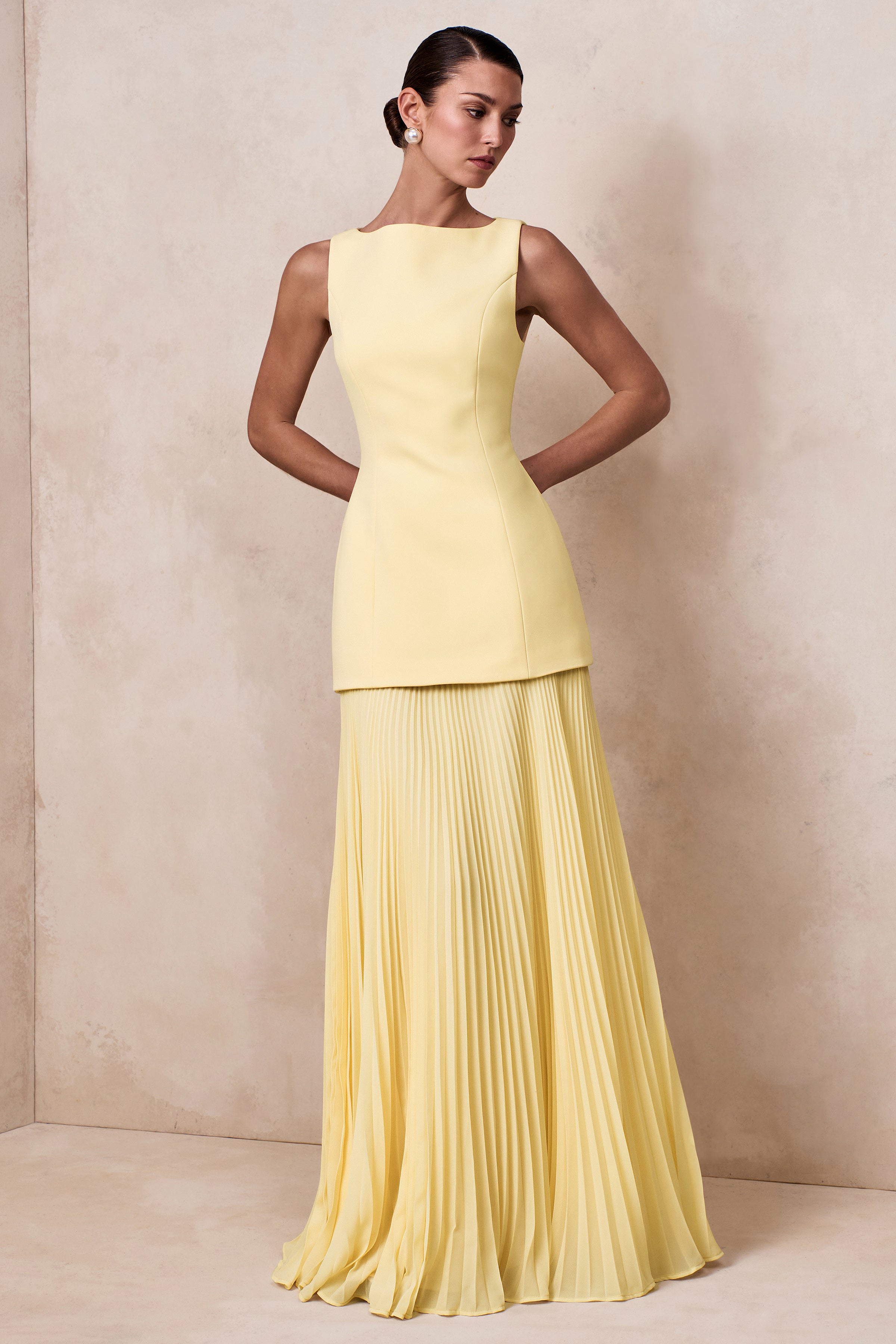 Hadley | Lemon Boat-Neck Maxi Dress With Drop-Waist-Sowoom