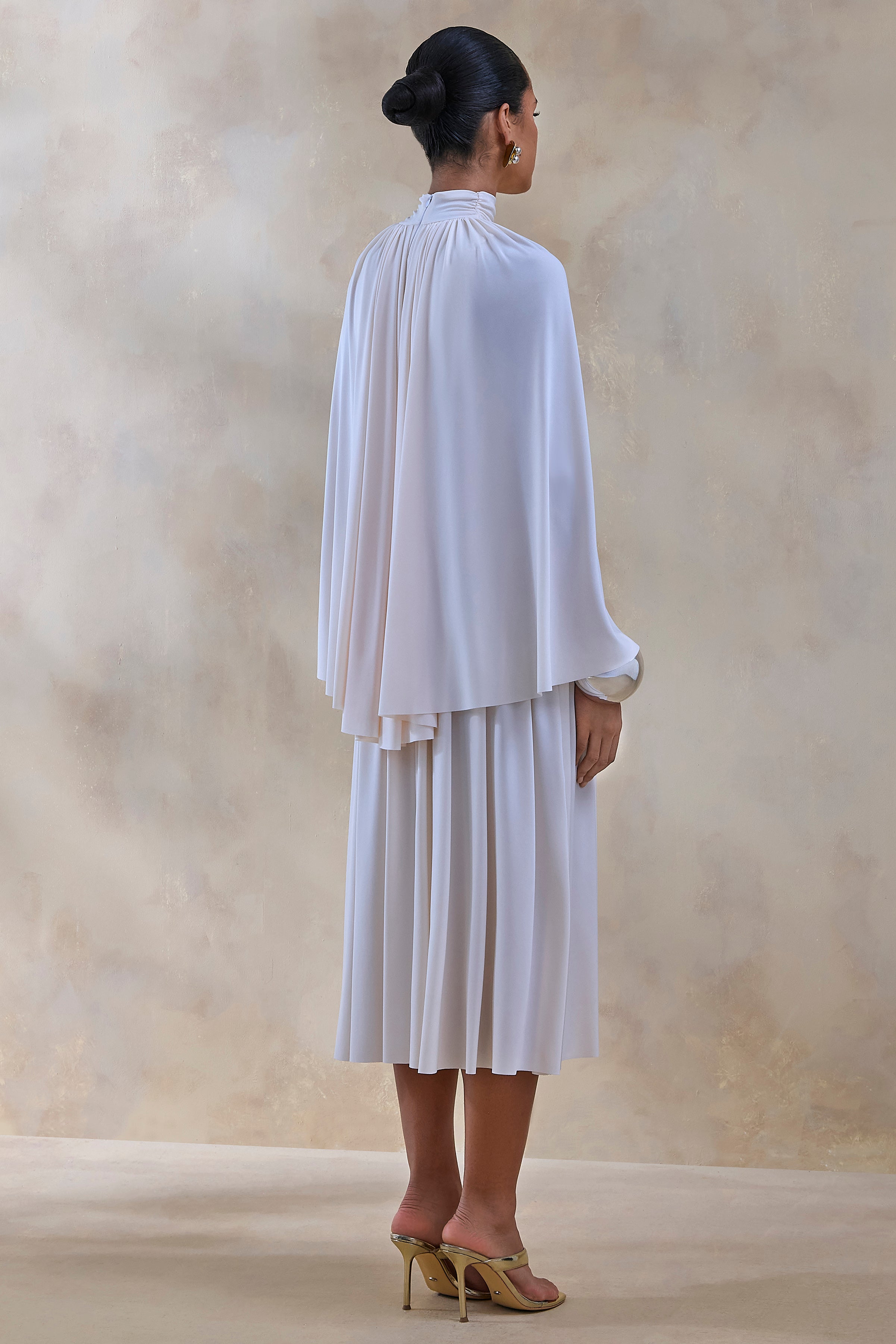 Honora | Cream High-Neck Maxi Dress With Cape-Sleeves-Sowoom