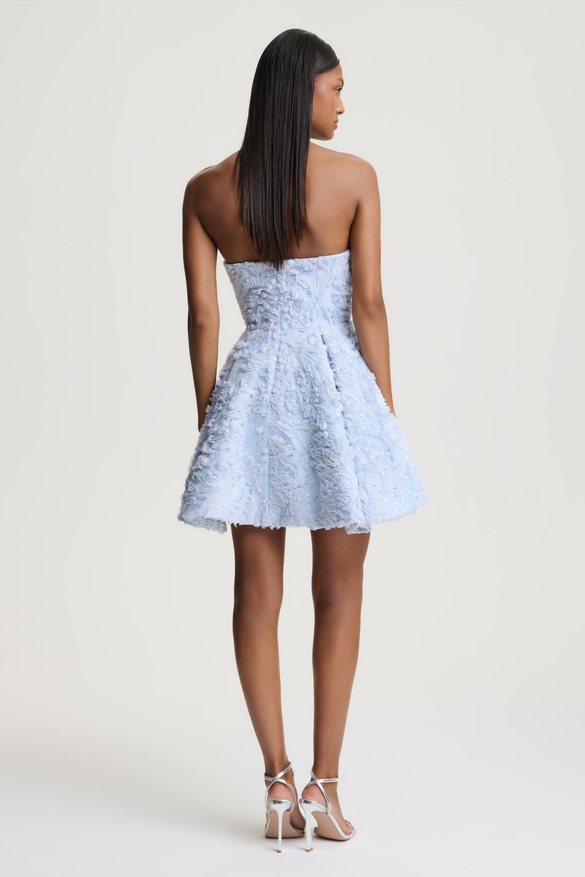 Zosia | Blue Mesh Bandeau Mini Dress-Sowoom