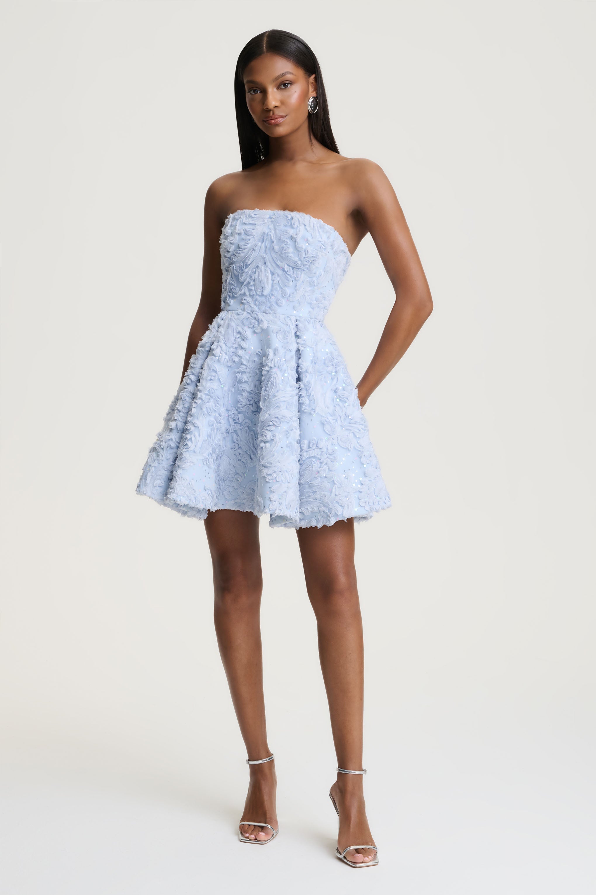 Zosia | Blue Mesh Bandeau Mini Dress-Sowoom