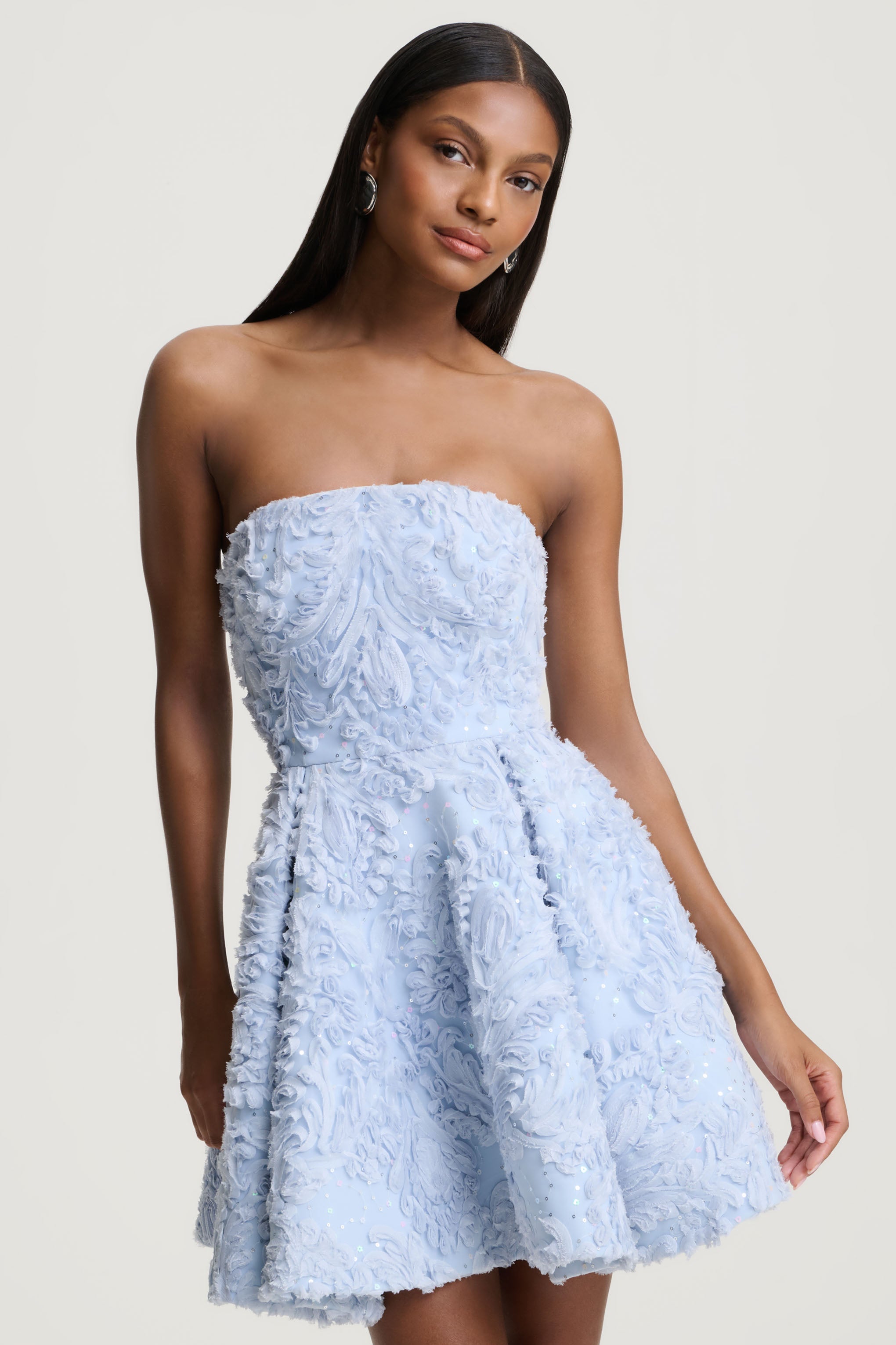Zosia | Blue Mesh Bandeau Mini Dress-Sowoom