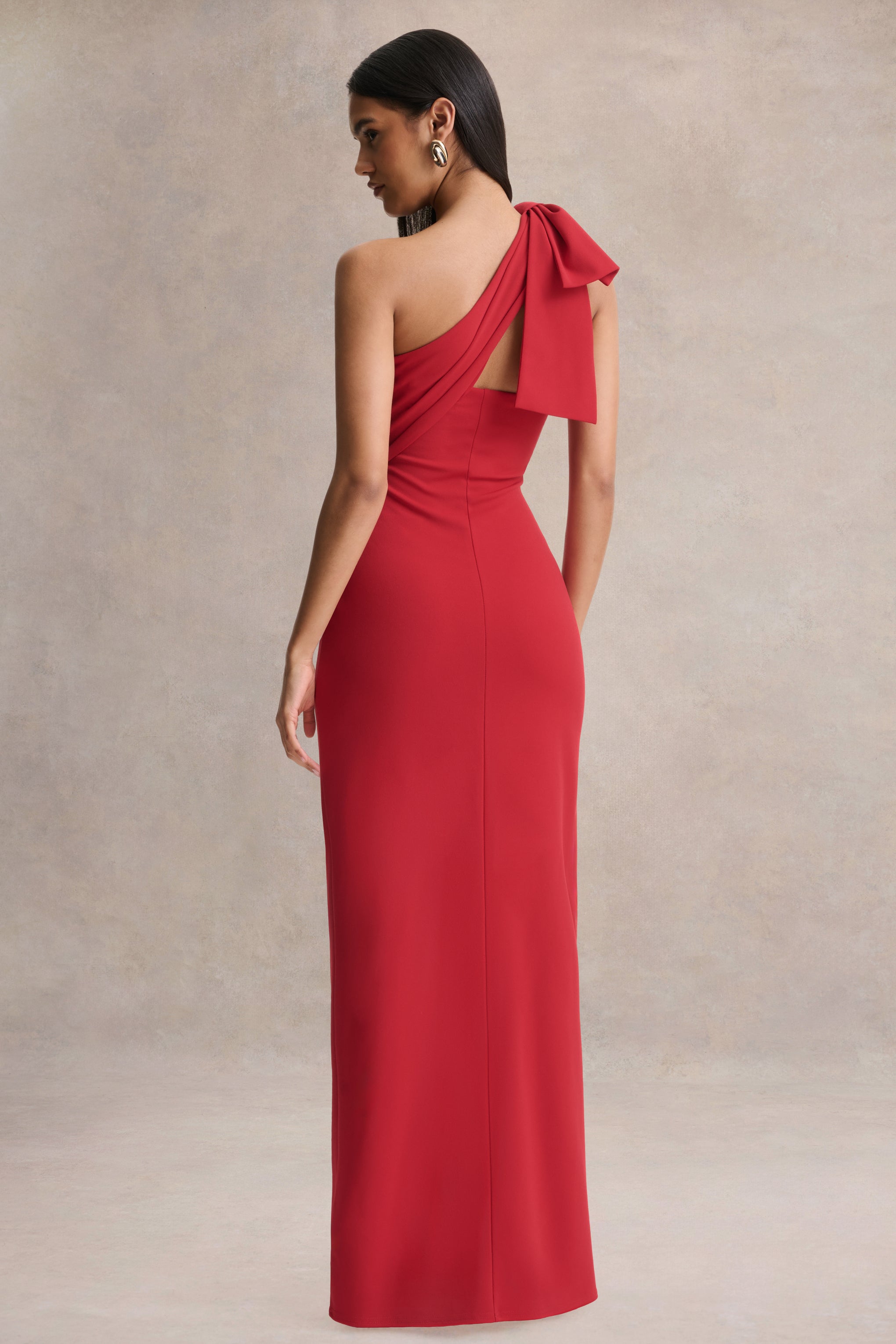 Adara | Red Asymmetric-Neck Maxi Dress With Bow-Detail-Sowoom